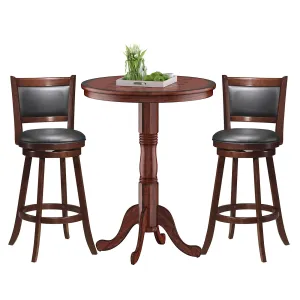 Giantex 3 Pcs Pub Table Set, Wooden Pub Pedestal Side Table w/Stable Base tablecloth, dining table