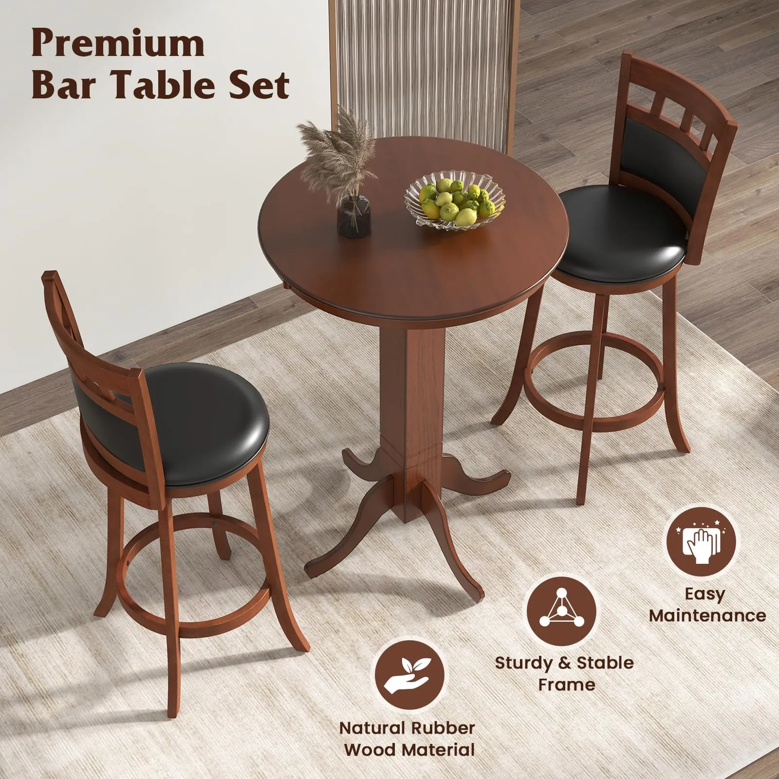 Giantex 3-Piece Bar Table and Chairs Set, Dining Table Set with 2 Swiveling Bar Stools