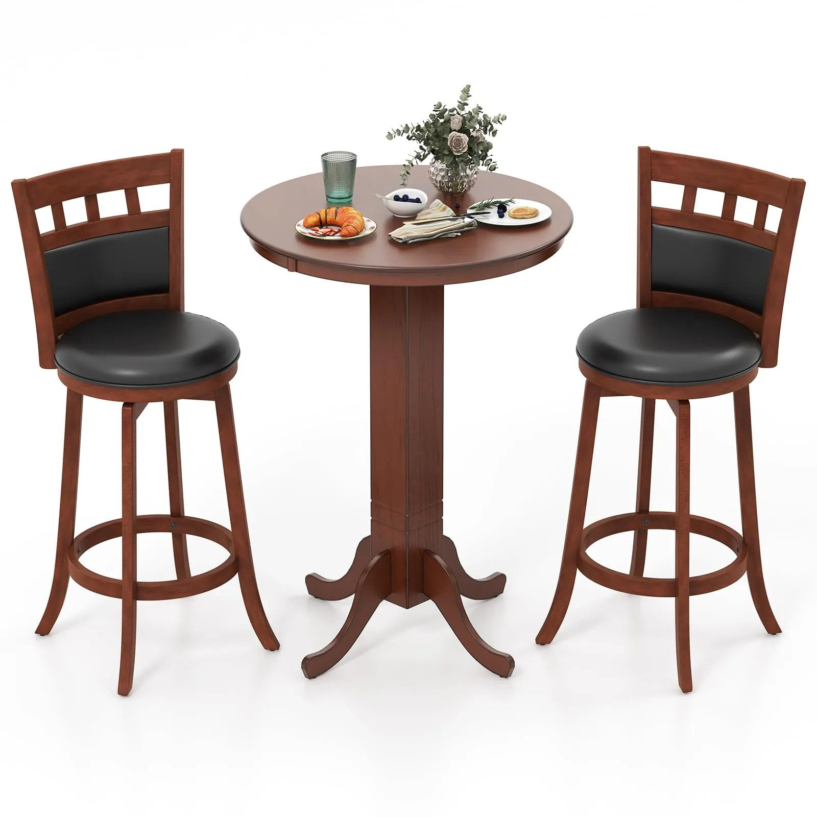 Giantex 3-Piece Bar Table and Chairs Set, Dining Table Set with 2 Swiveling Bar Stools tablecloth, dining table
