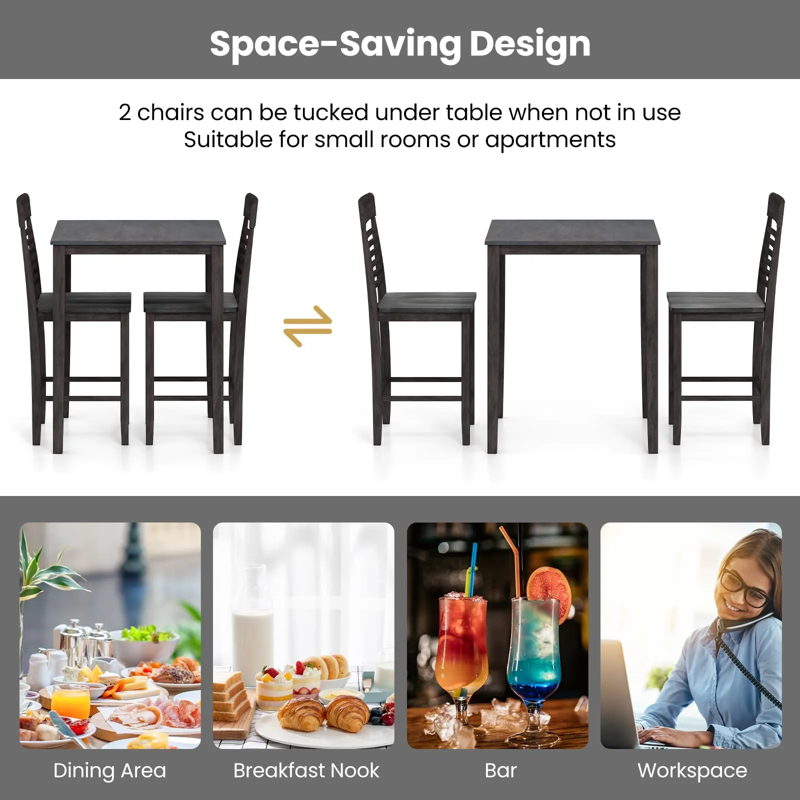 Giantex 3-Piece Dining Table Set for 2 for Small Place