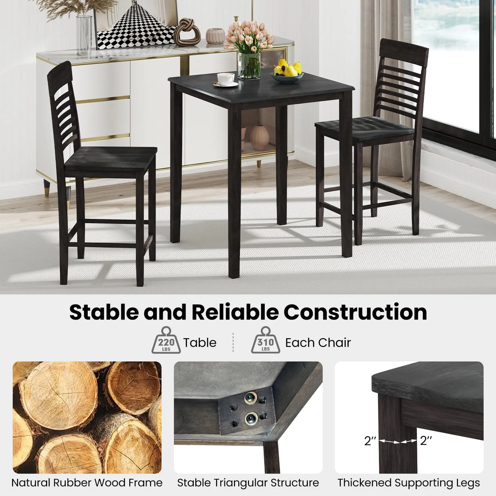 Giantex 3-Piece Dining Table Set for 2 for Small Place