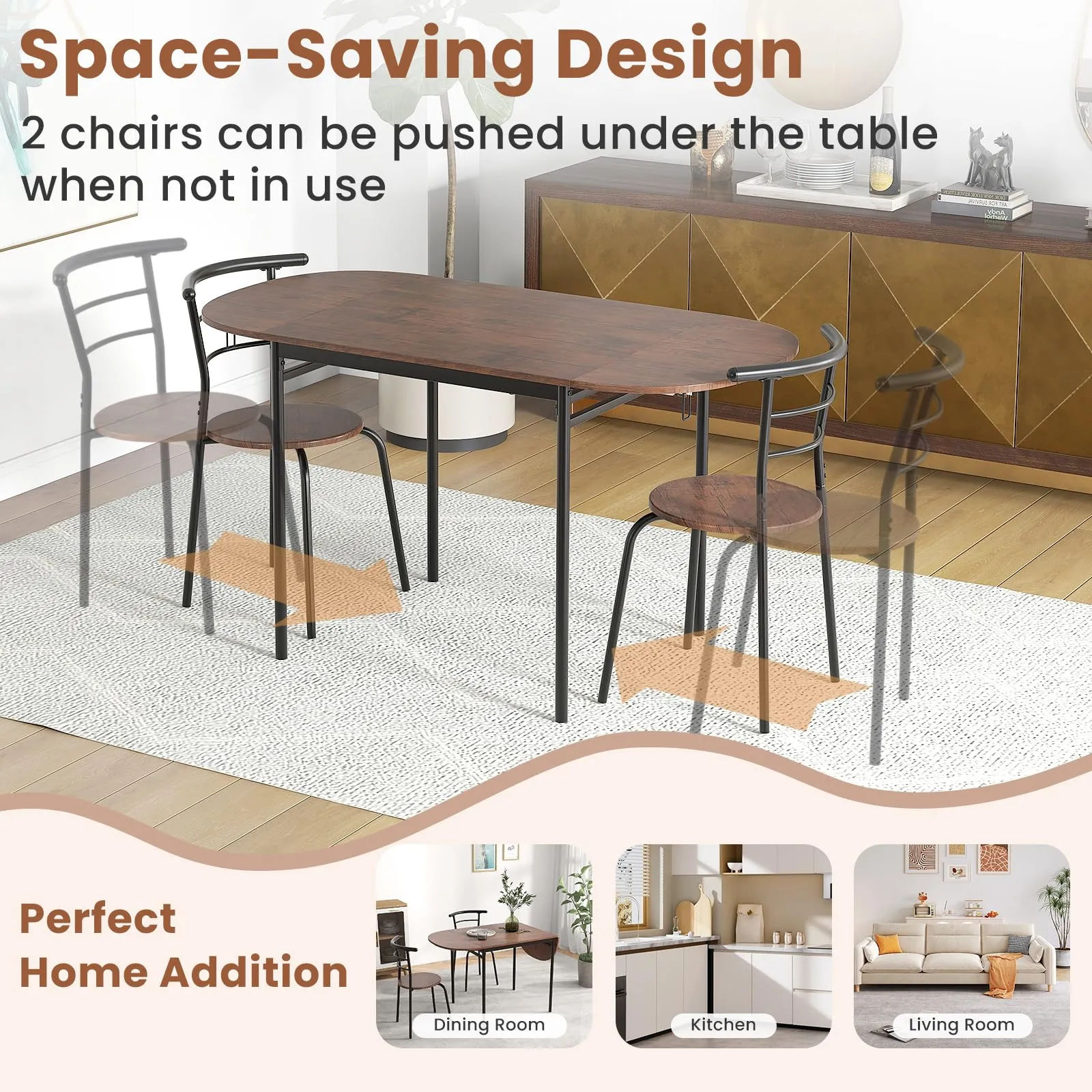 Giantex 3-Piece Dining Table Set for 2 - Kitchen Table Chair Set with 55 Drop Leaf Dinner Table, Dining Chairs