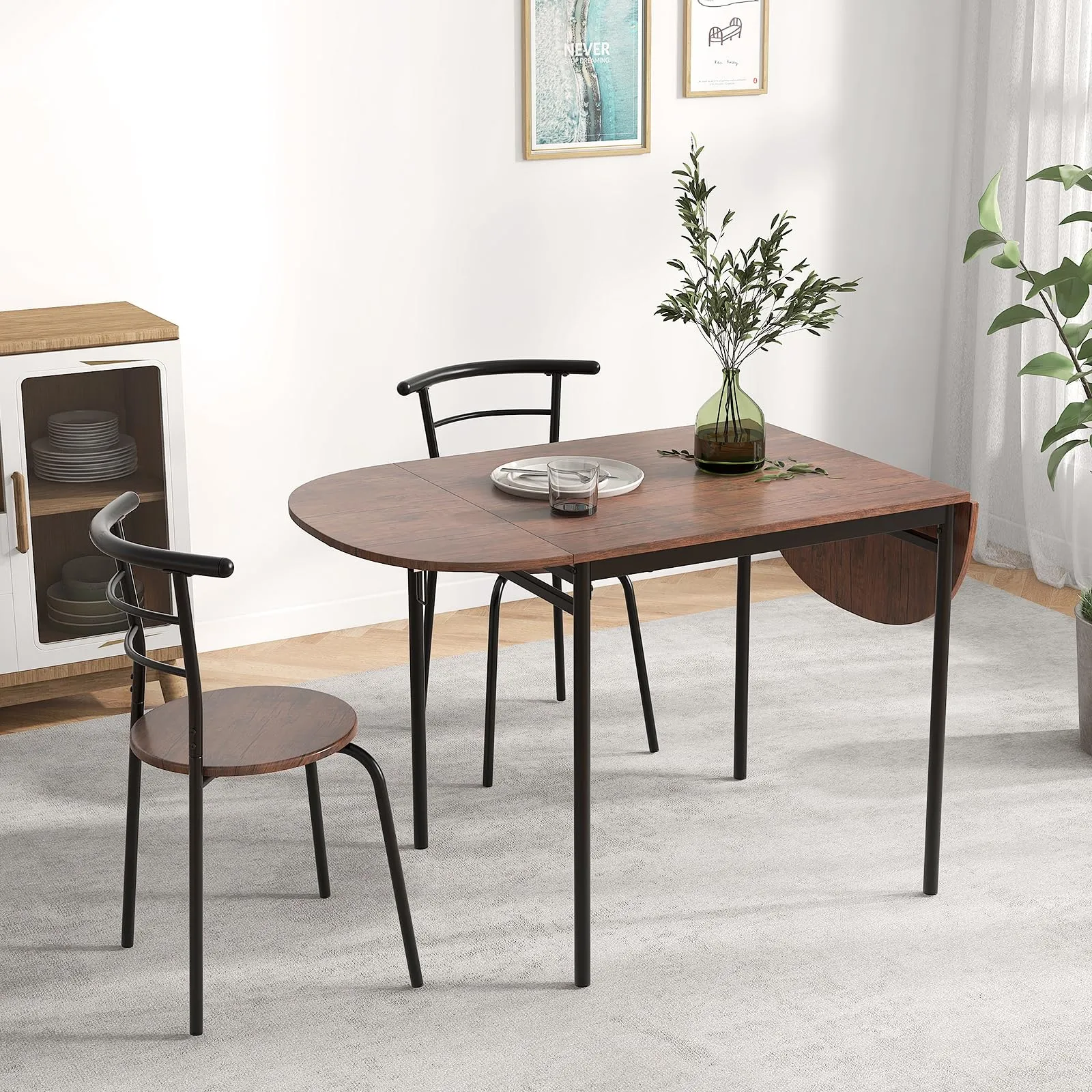 Giantex 3-Piece Dining Table Set for 2 - Kitchen Table Chair Set with 55 Drop Leaf Dinner Table, Dining Chairs