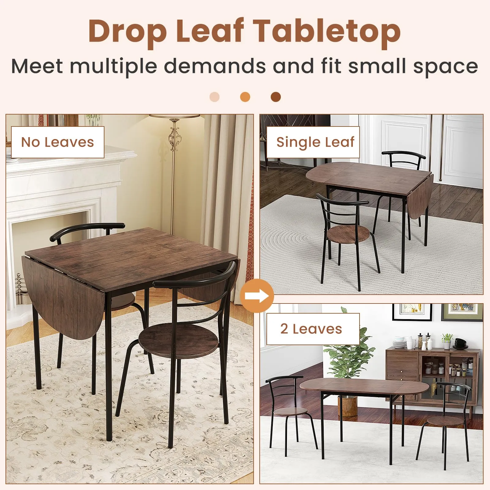 Giantex 3-Piece Dining Table Set for 2 - Kitchen Table Chair Set with 55 Drop Leaf Dinner Table, Dining Chairs