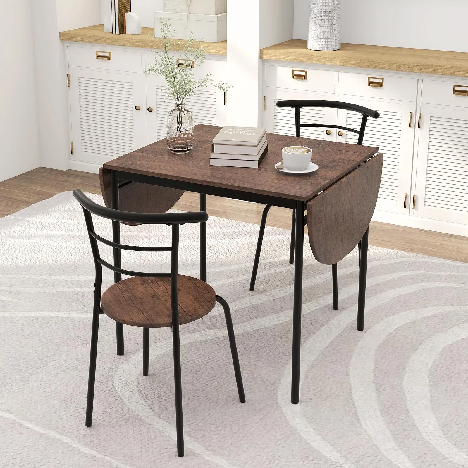 Giantex 3-Piece Dining Table Set for 2 - Kitchen Table Chair Set with 55 Drop Leaf Dinner Table, Dining Chairs