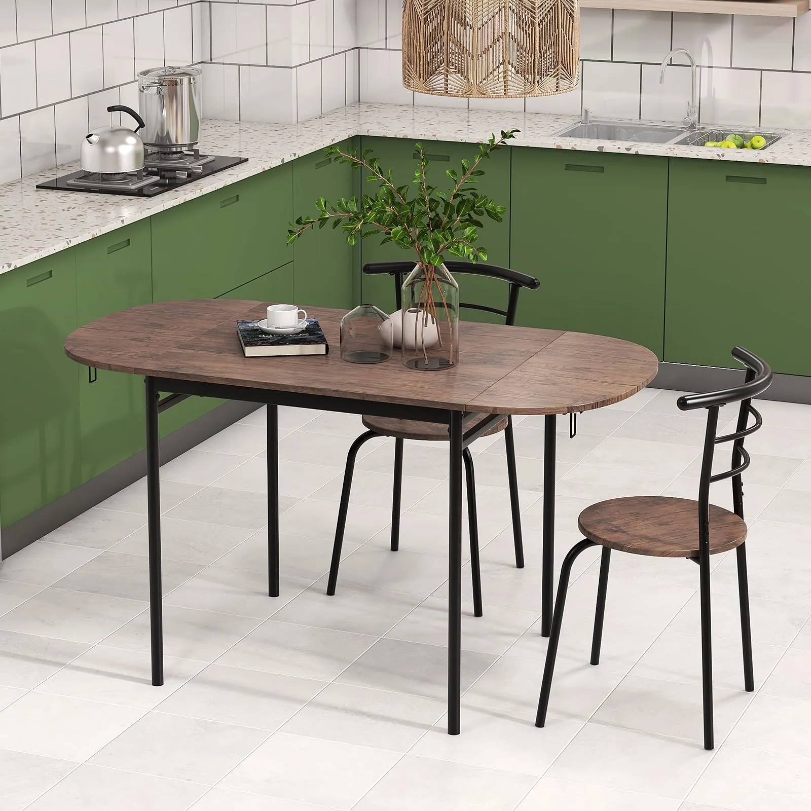 Giantex 3-Piece Dining Table Set for 2 - Kitchen Table Chair Set with 55 Drop Leaf Dinner Table, Dining Chairs