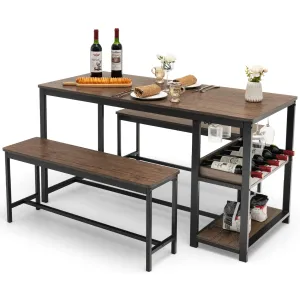 Giantex 3-Piece Dining Table Set for 4, Rustic Kitchen Dinner Table with 2 Benches tablecloth, dining table