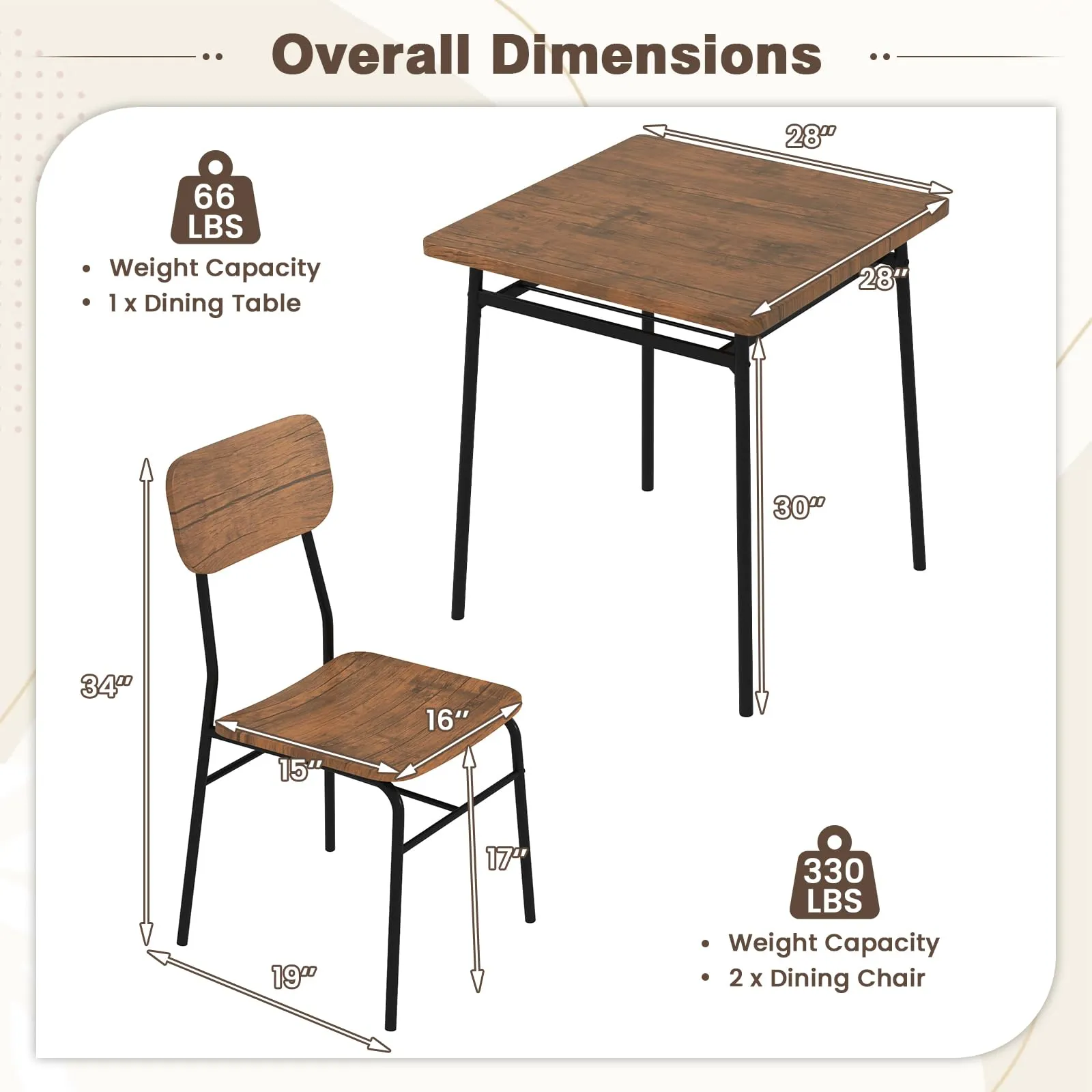 Giantex 3-Piece Dining Table Set, Kitchen Table Chairs Set with Dinner Table, Storage Rack, Metal Frame