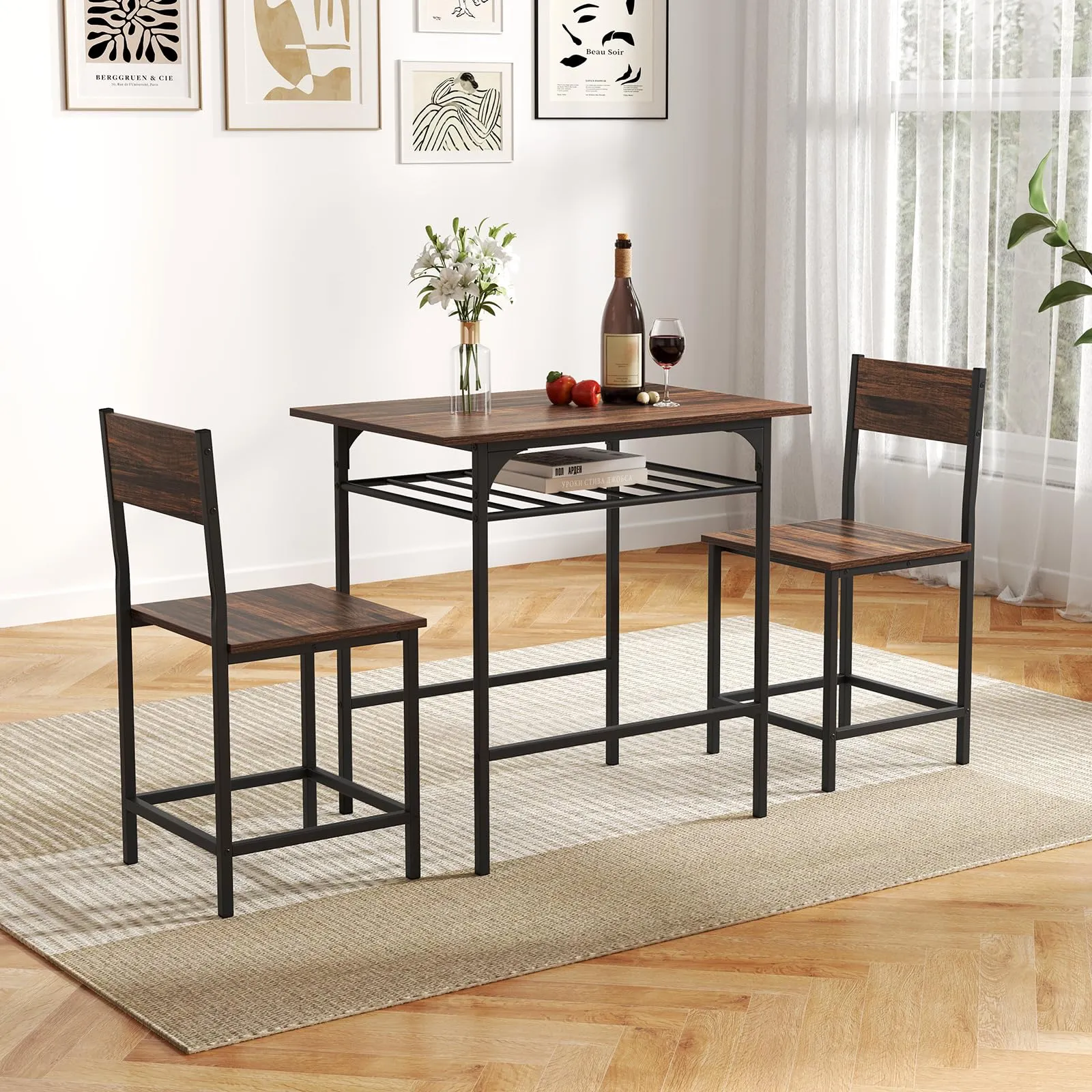 Giantex 3-Piece Dining Table Set with Wine Rack for 2 Small Space