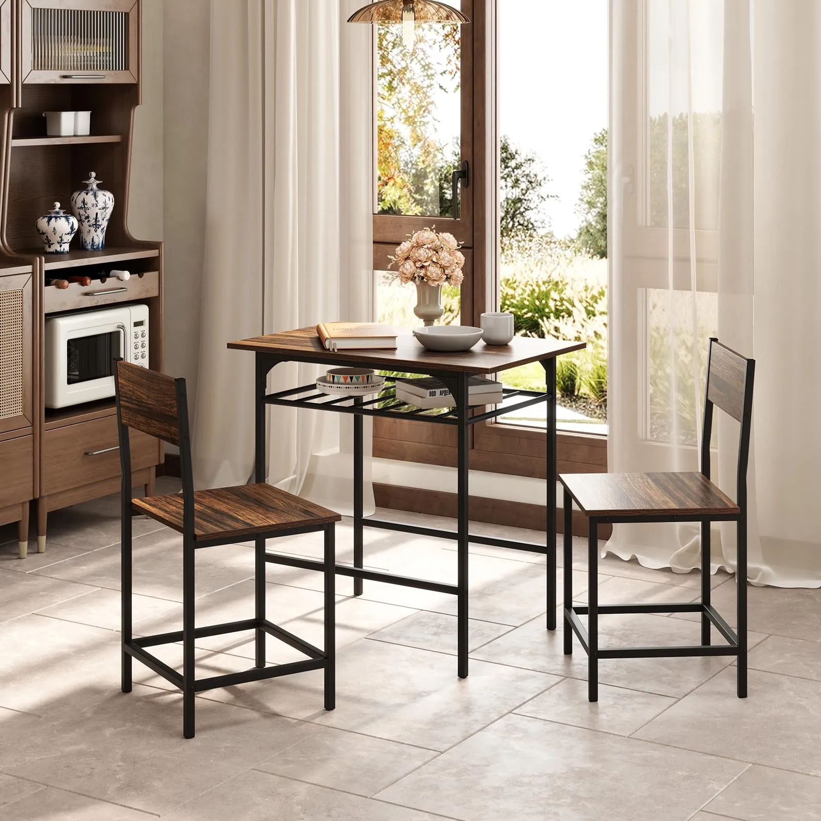 Giantex 3-Piece Dining Table Set with Wine Rack for 2 Small Space
