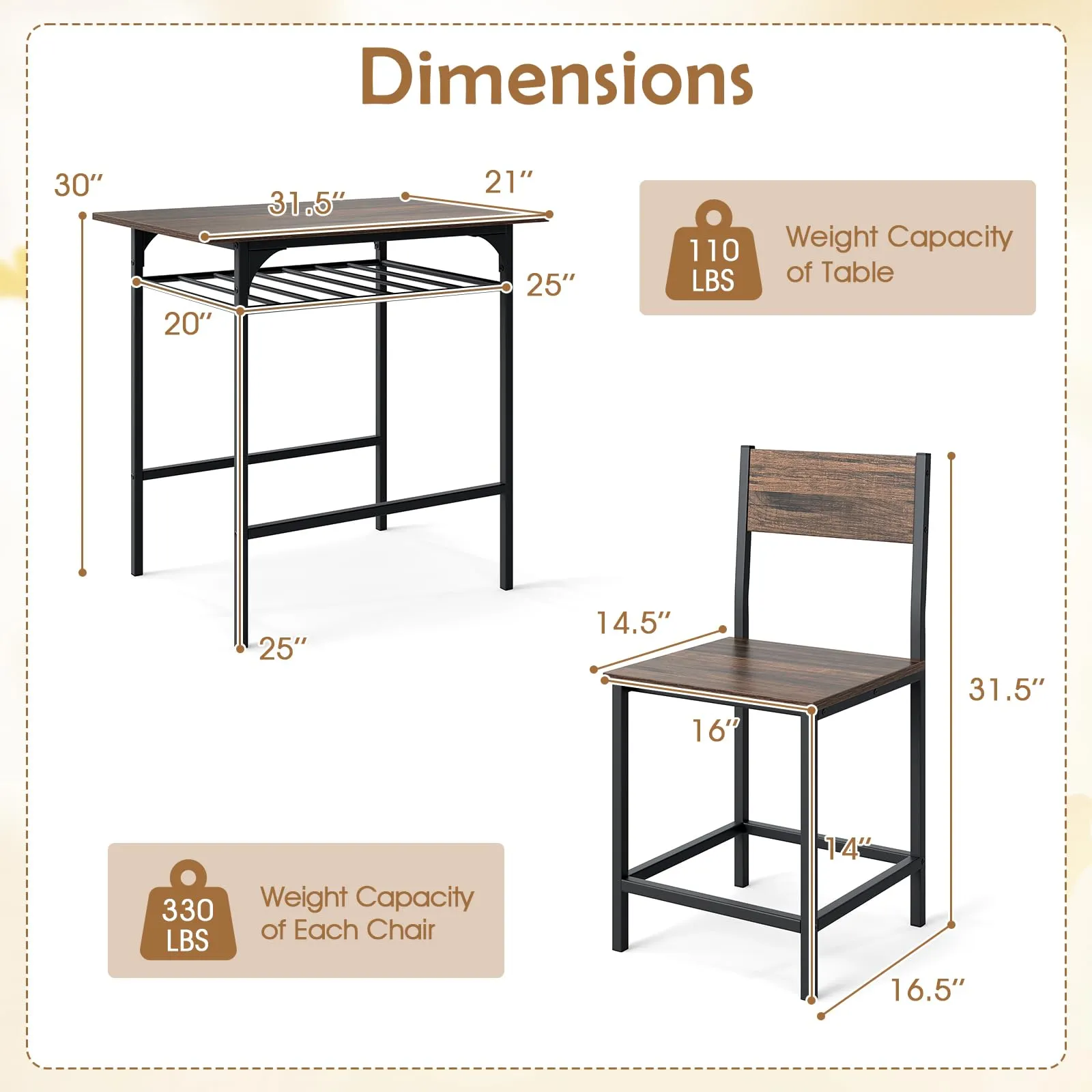 Giantex 3-Piece Dining Table Set with Wine Rack for 2 Small Space