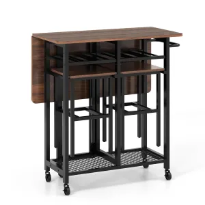 Giantex 3-Piece Foldable Dining Table Set, Extendable Dining Table & 2 Stools Set w/ 6-Bottle Wine Rack tablecloth, dining table