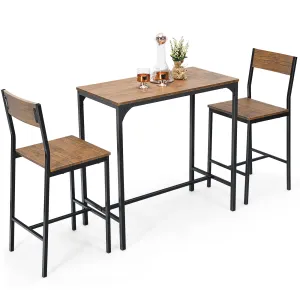 Giantex 3 Piece Pub Table Set, Bar Table and Chairs Set of 2, Rustic Brown tablecloth, dining table