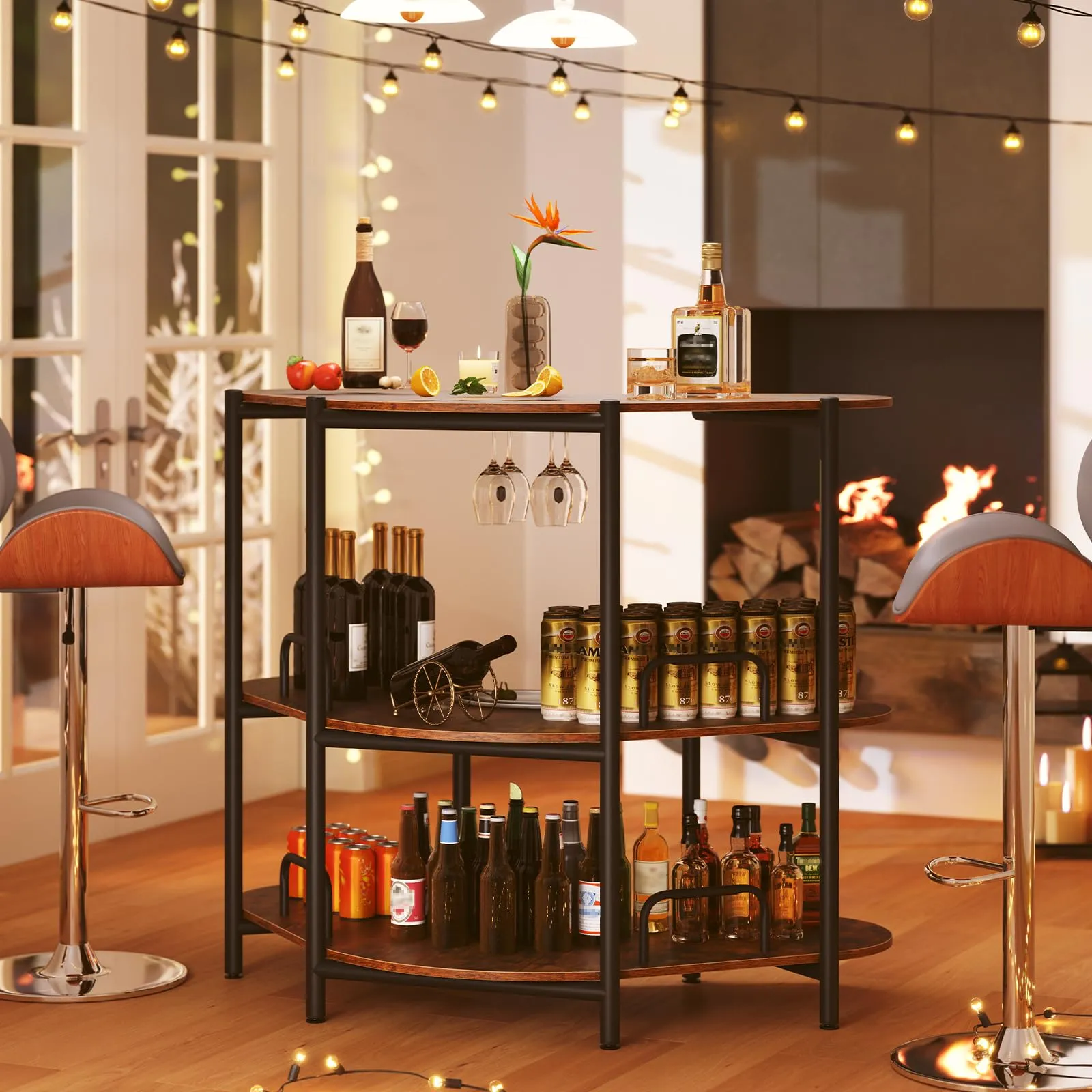 Giantex 3-Tier Bar Table, Corner Bar Cabinet, Liquor Home Bar Unit with Stemware Racks & Storage Shelves