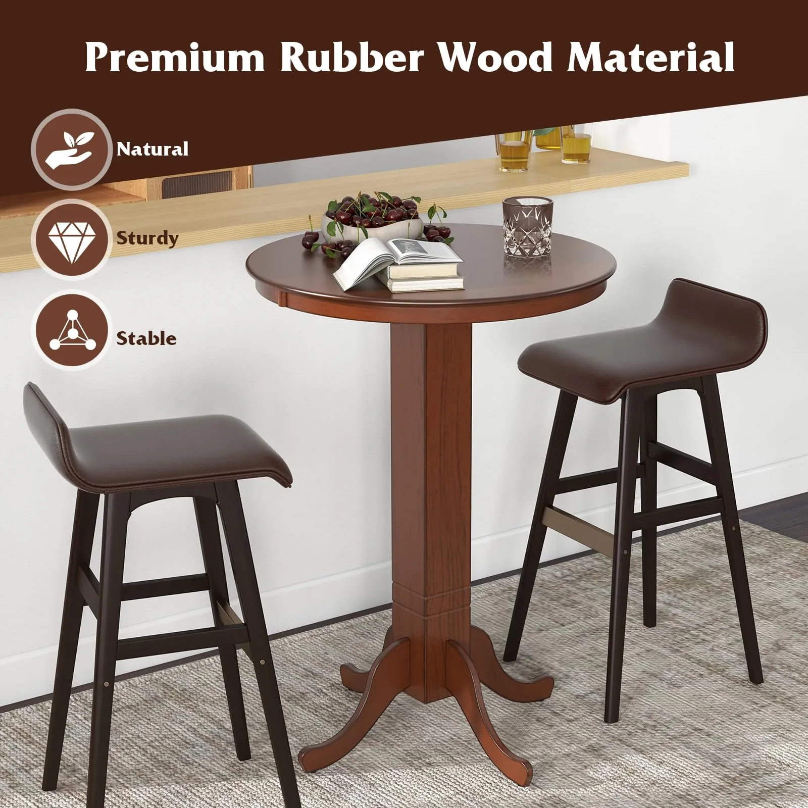 Giantex 30 Round Bar Table, Dining Table with Rubber Wood Frame
