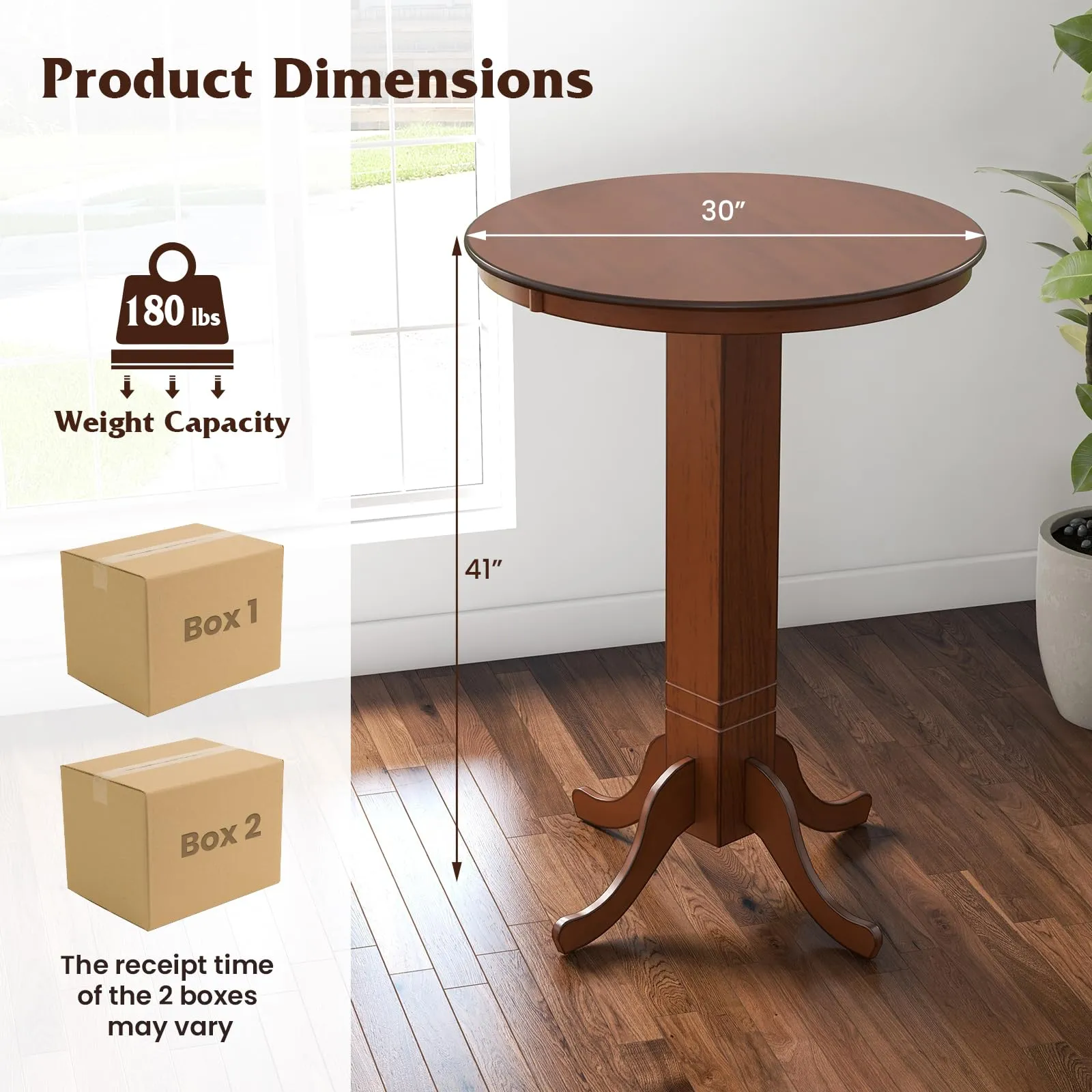 Giantex 30 Round Bar Table, Dining Table with Rubber Wood Frame