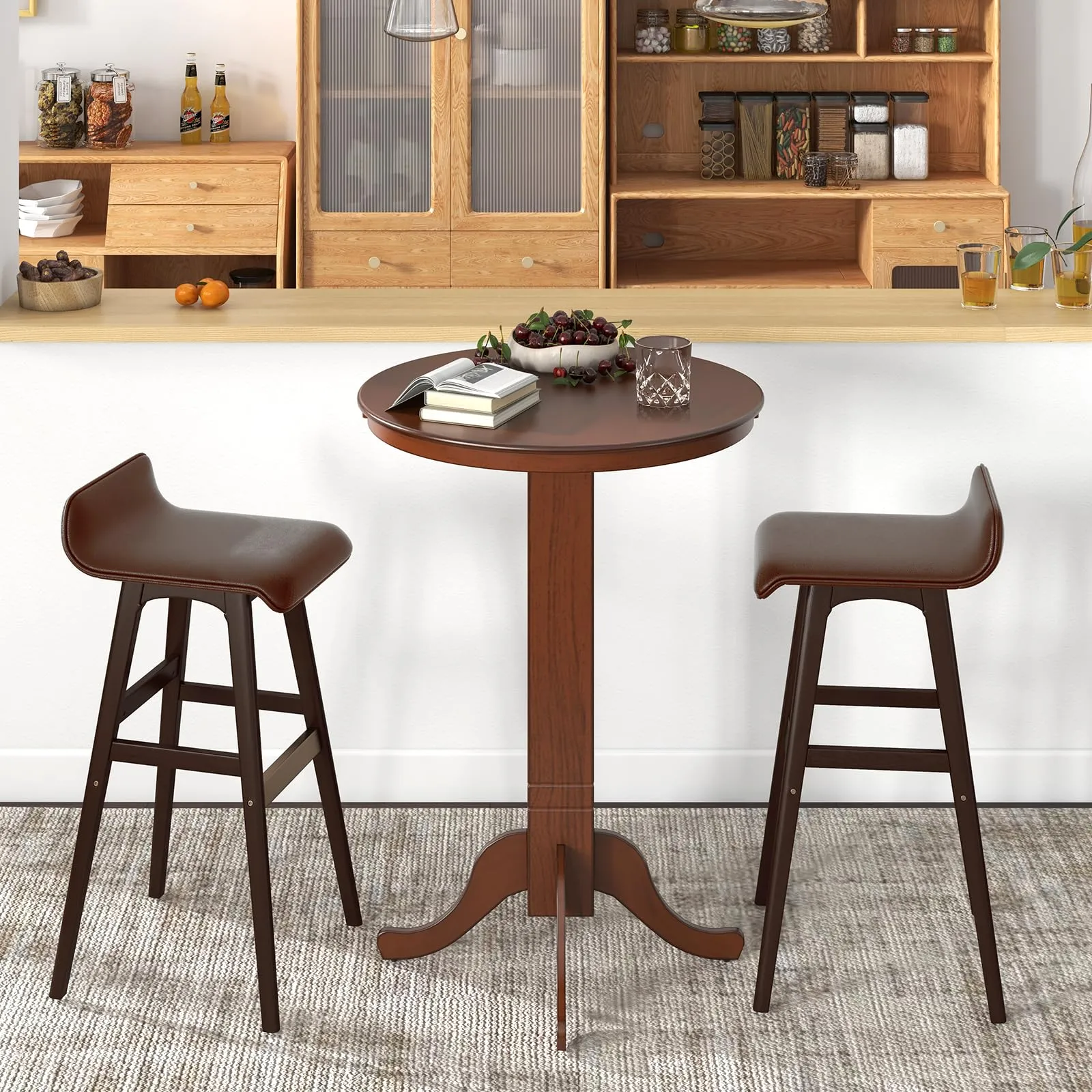 Giantex 30 Round Bar Table, Dining Table with Rubber Wood Frame