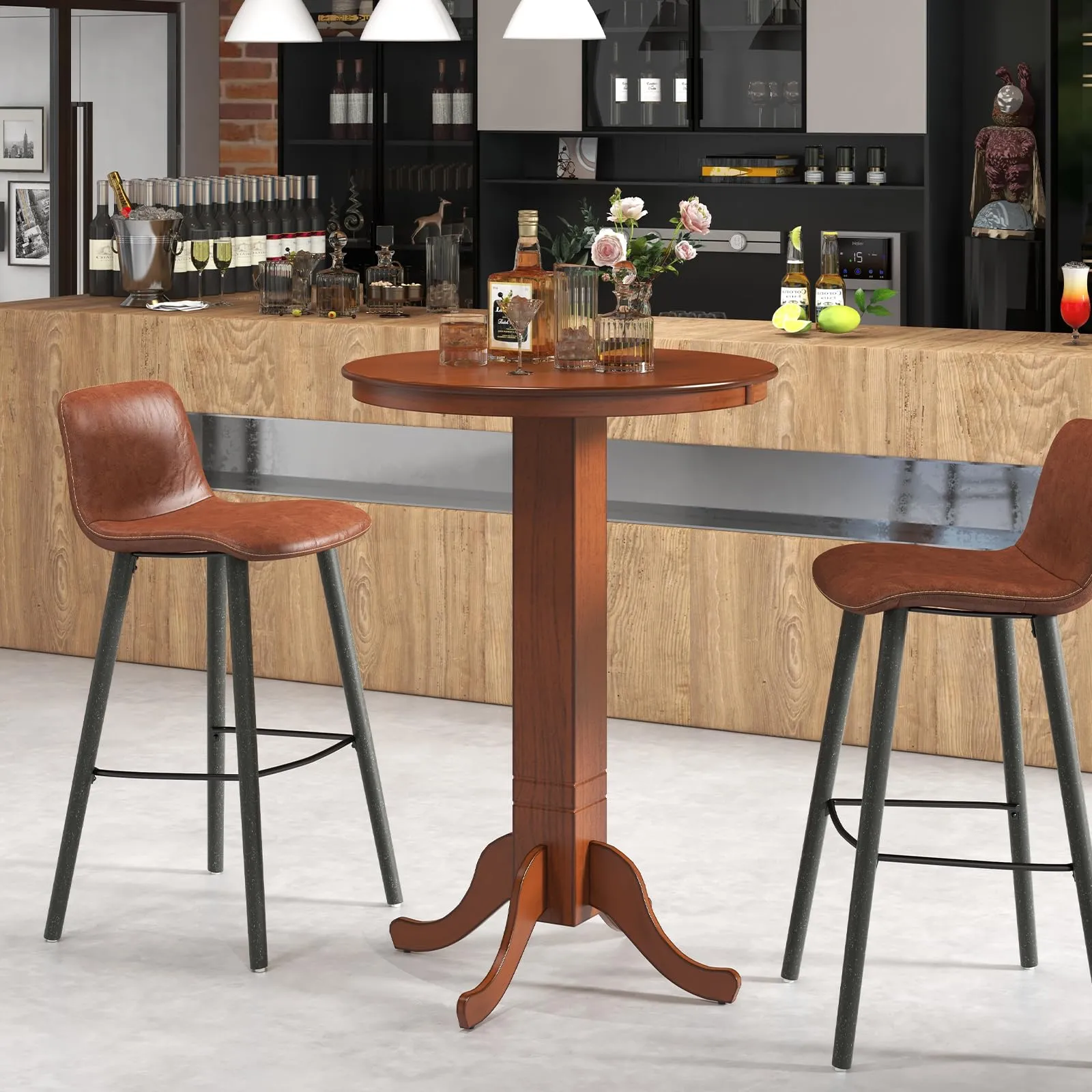 Giantex 30 Round Bar Table, Dining Table with Rubber Wood Frame