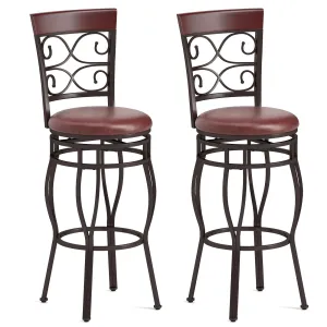 Giantex 30" Swivel Bar Stools Set of 2, Bar Height Bar Stools w/Back, Upholstered PU Leather Seat, Footrest, Rustic Brown kitchen barstool, adjustable bar stool