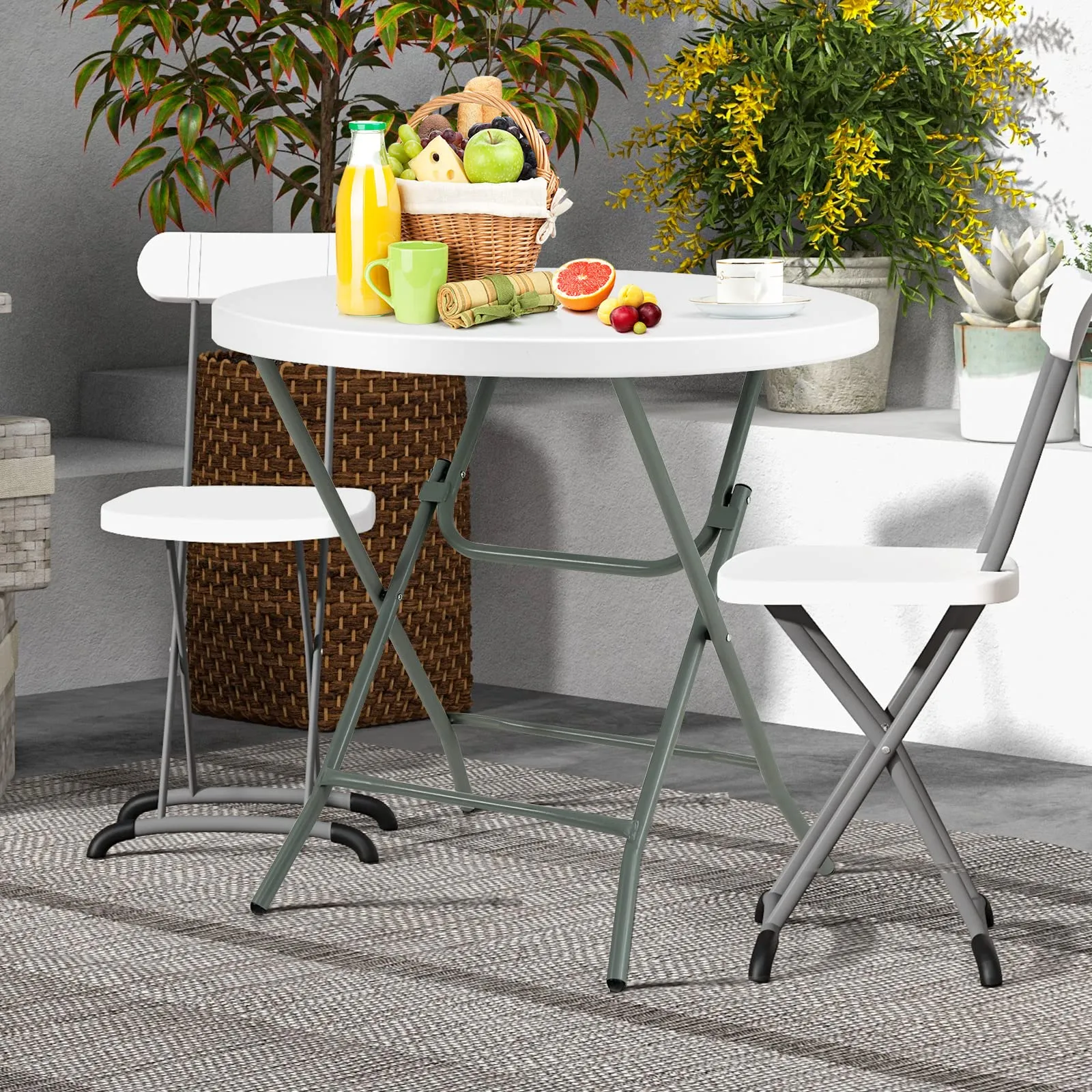 Giantex 32 Inches Round Folding Table, Portable Plastic Card Table with Thickened HDPE Tabletop and Sturdy Metal Frame, White