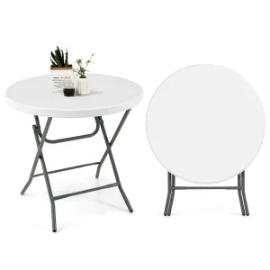 Giantex 32 Inches Round Folding Table, Portable Plastic Card Table with Thickened HDPE Tabletop and Sturdy Metal Frame, White farmhouse dining table, extendable dining table