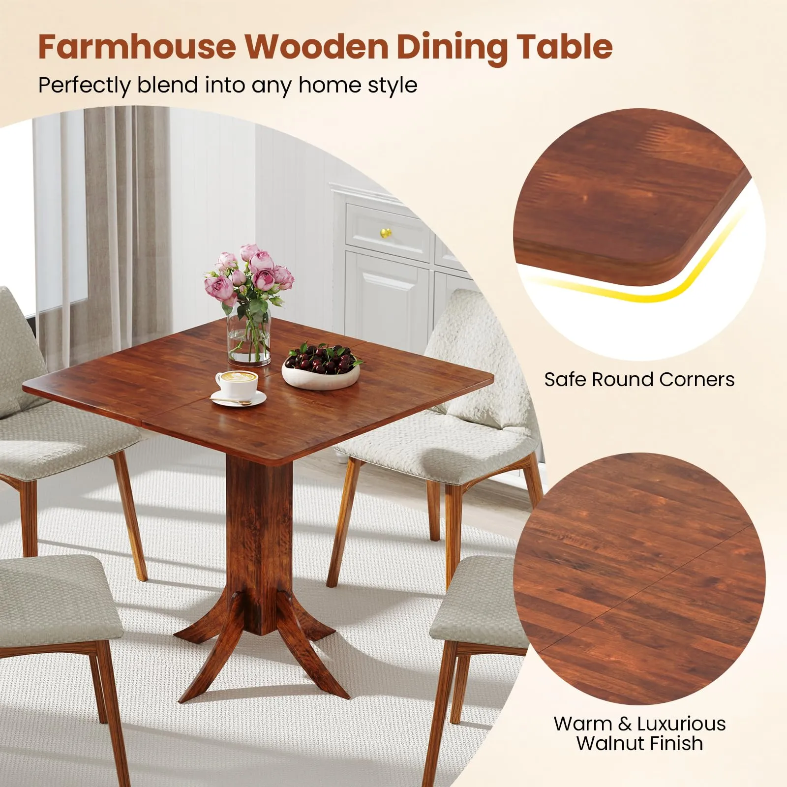 Giantex 33-Inch Square Dining Table for 2-4 People