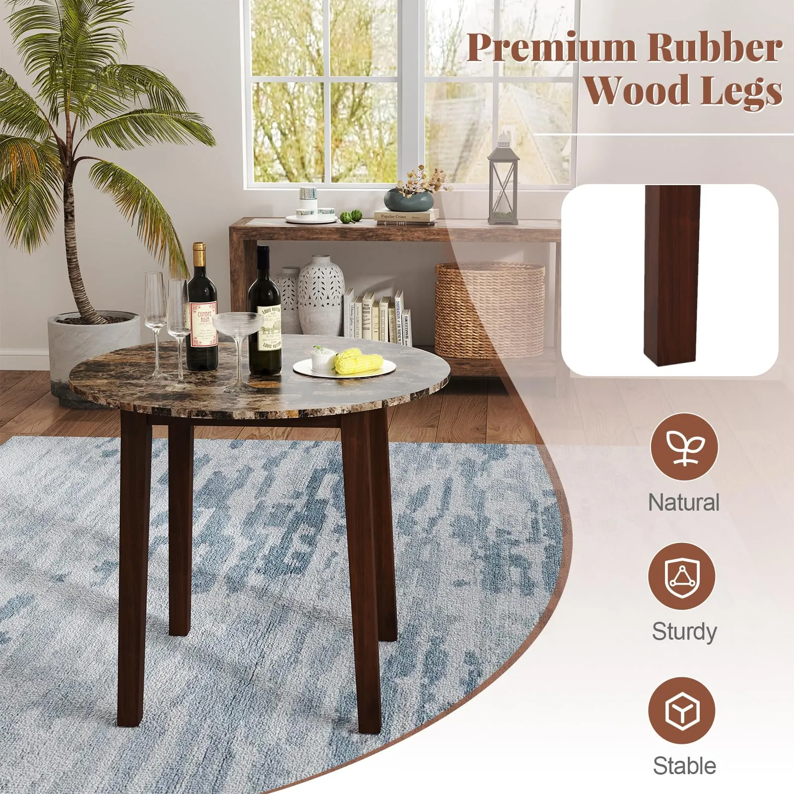Giantex 35 Round Dining Table - Kitchen Table with Rubber Wood Legs
