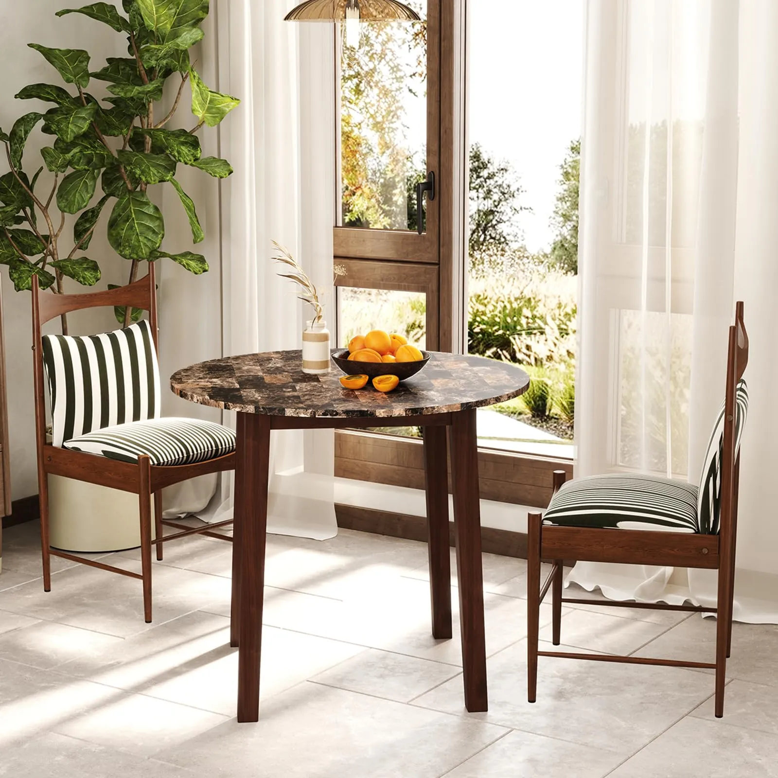 Giantex 35 Round Dining Table - Kitchen Table with Rubber Wood Legs