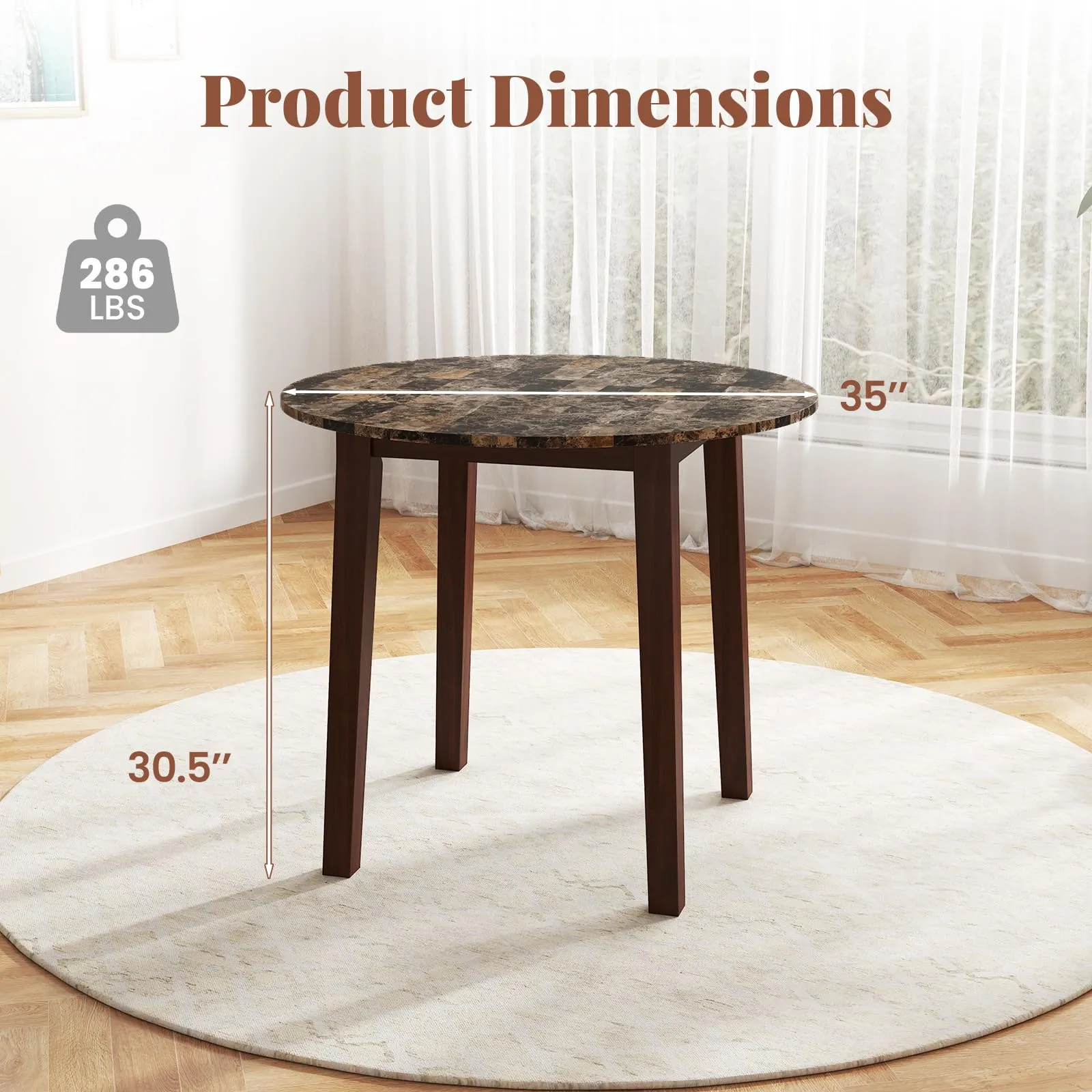 Giantex 35 Round Dining Table - Kitchen Table with Rubber Wood Legs