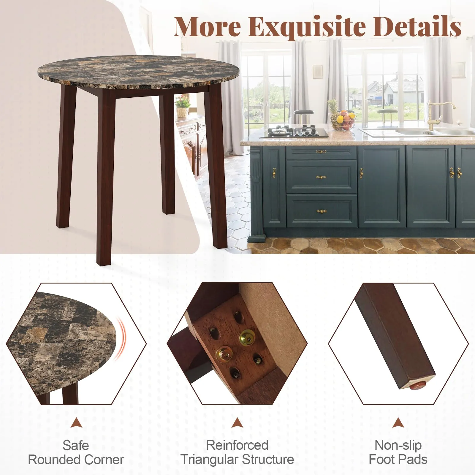 Giantex 35 Round Dining Table - Kitchen Table with Rubber Wood Legs