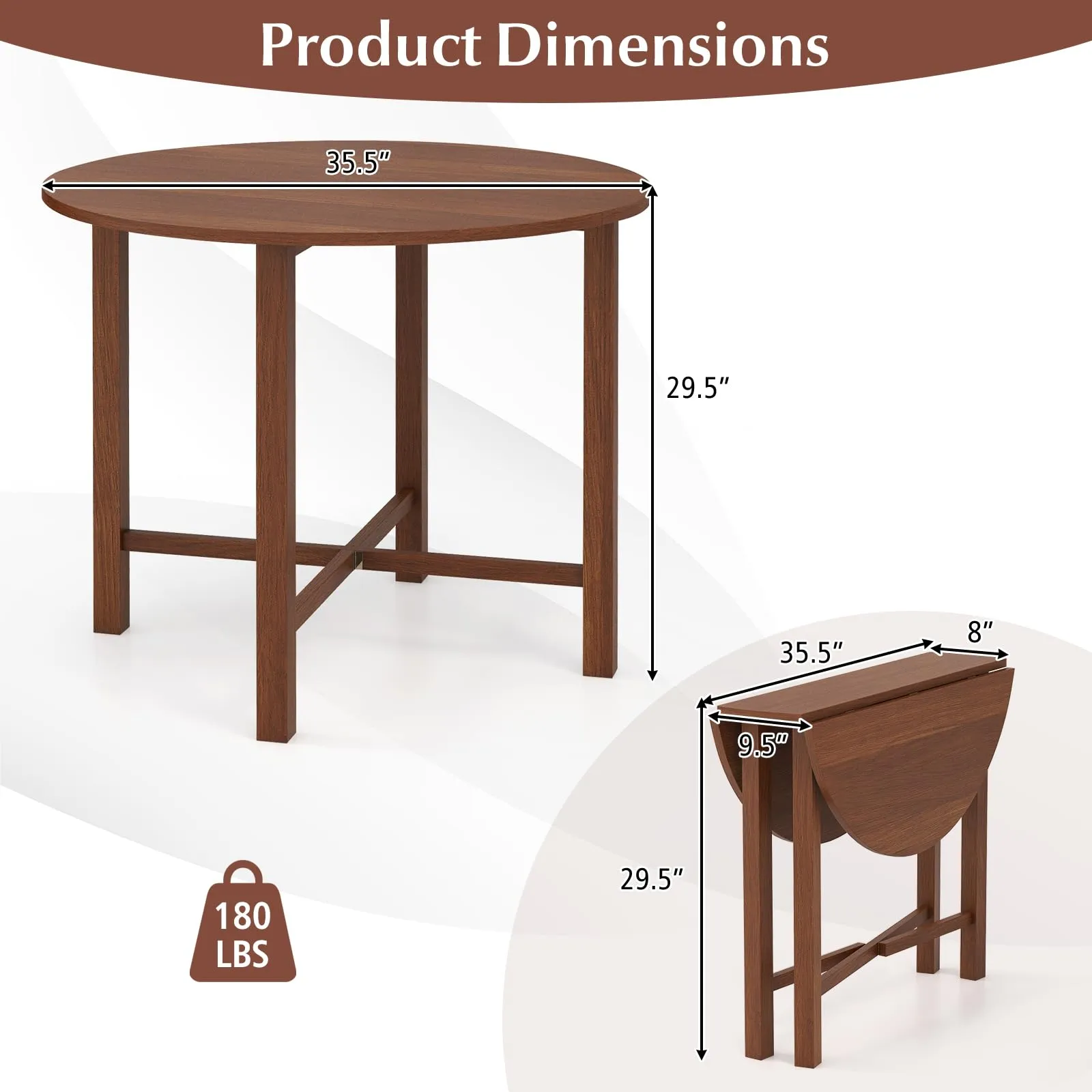 Giantex 35.5 Round Dining Table, Folding Kitchen Table for Small Spaces