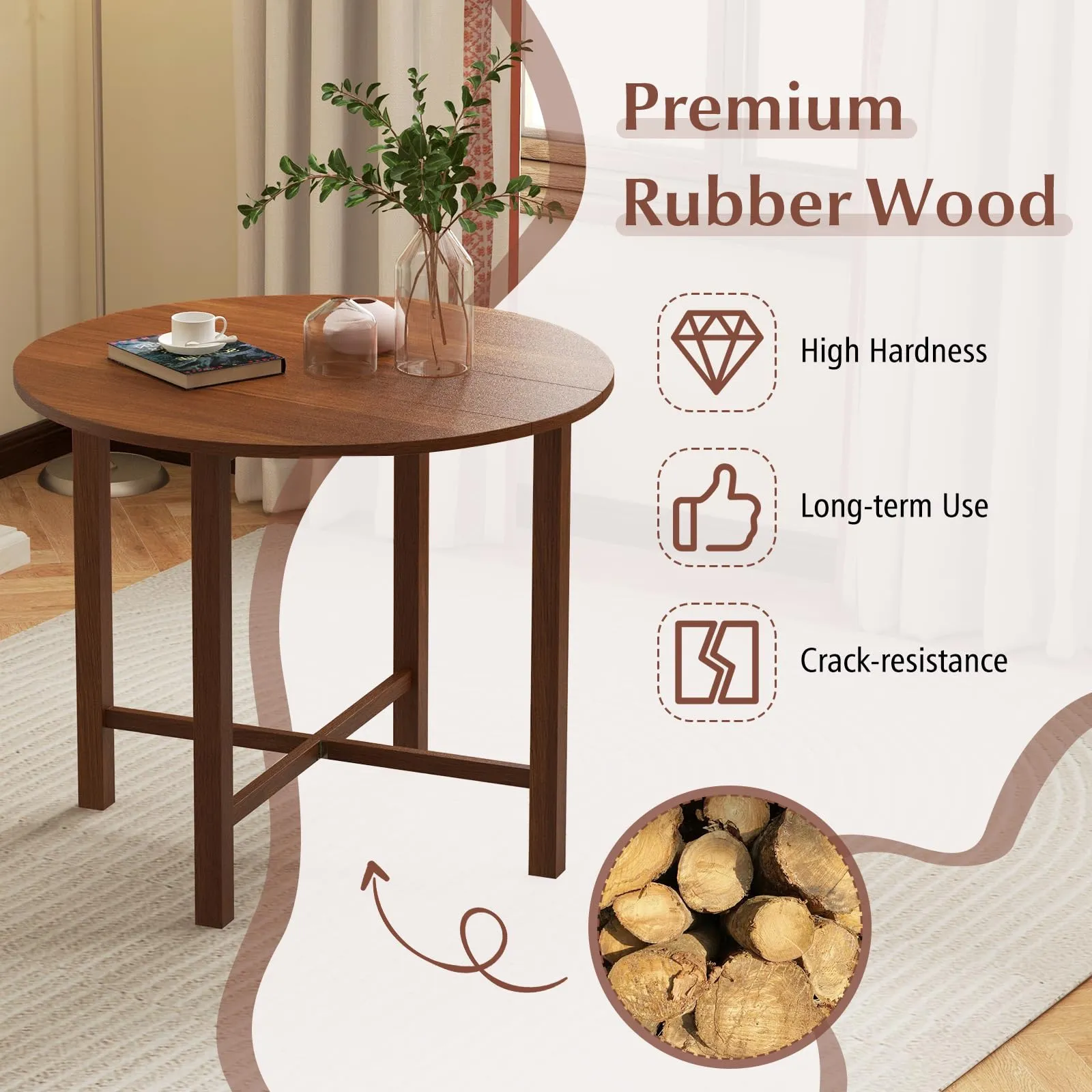 Giantex 35.5 Round Dining Table, Folding Kitchen Table for Small Spaces