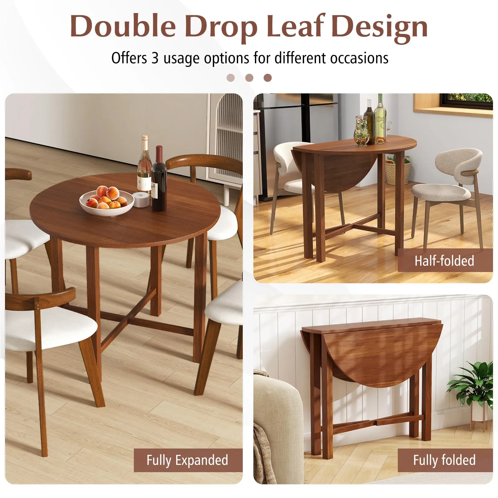 Giantex 35.5 Round Dining Table, Folding Kitchen Table for Small Spaces