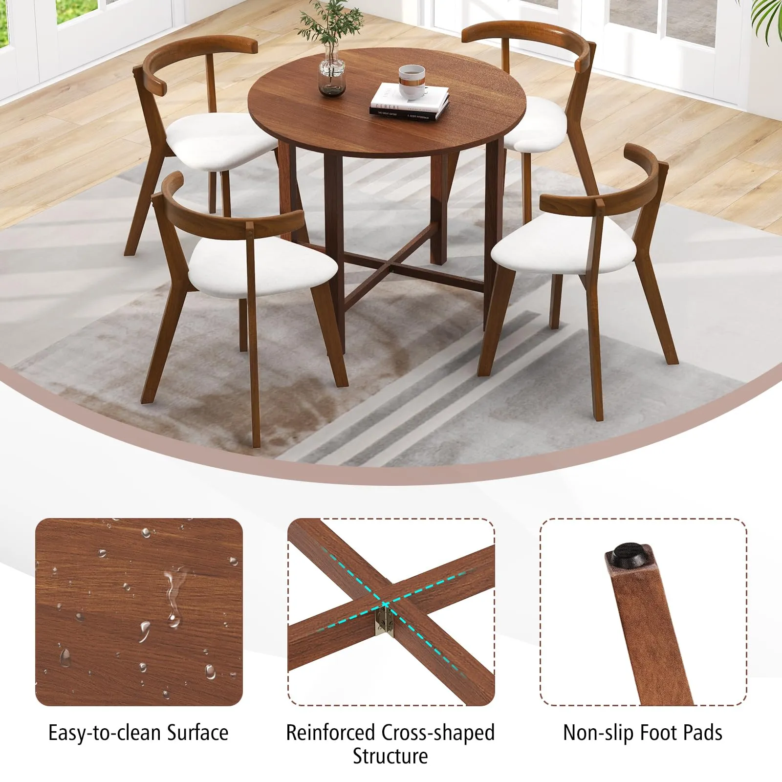 Giantex 35.5 Round Dining Table, Folding Kitchen Table for Small Spaces