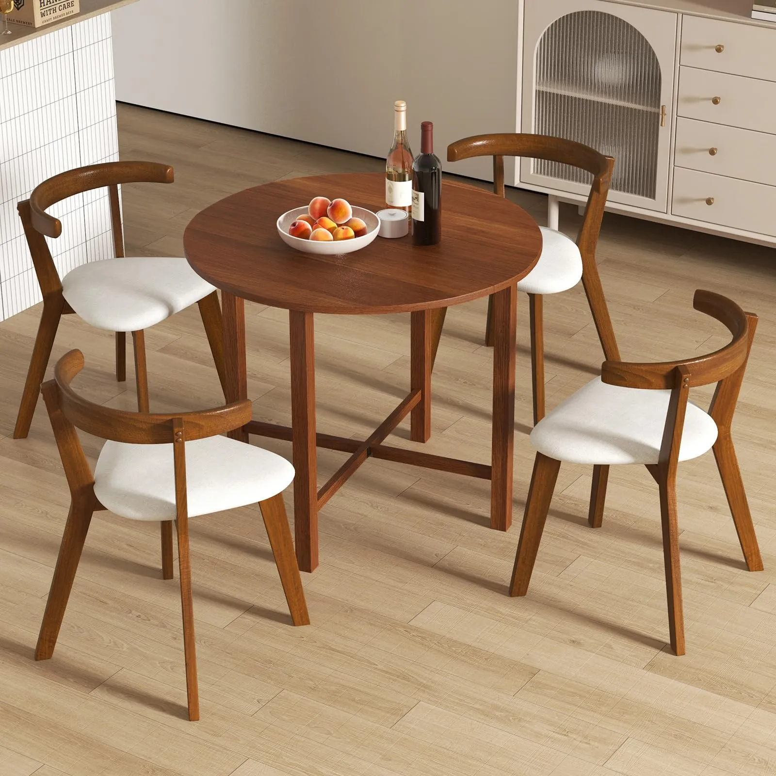 Giantex 35.5 Round Dining Table, Folding Kitchen Table for Small Spaces