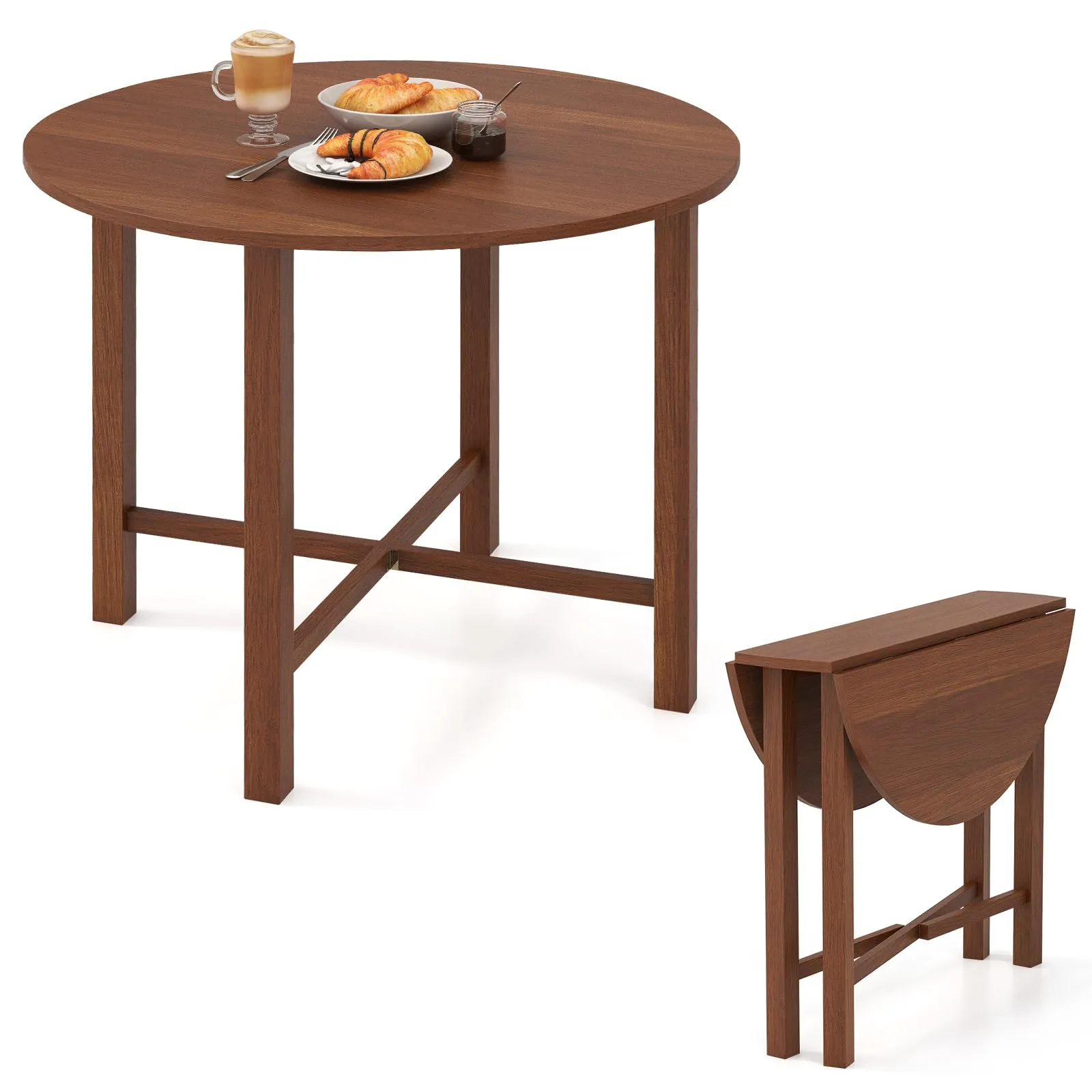 Giantex 35.5 Round Dining Table, Folding Kitchen Table for Small Spaces farmhouse dining table, extendable dining table