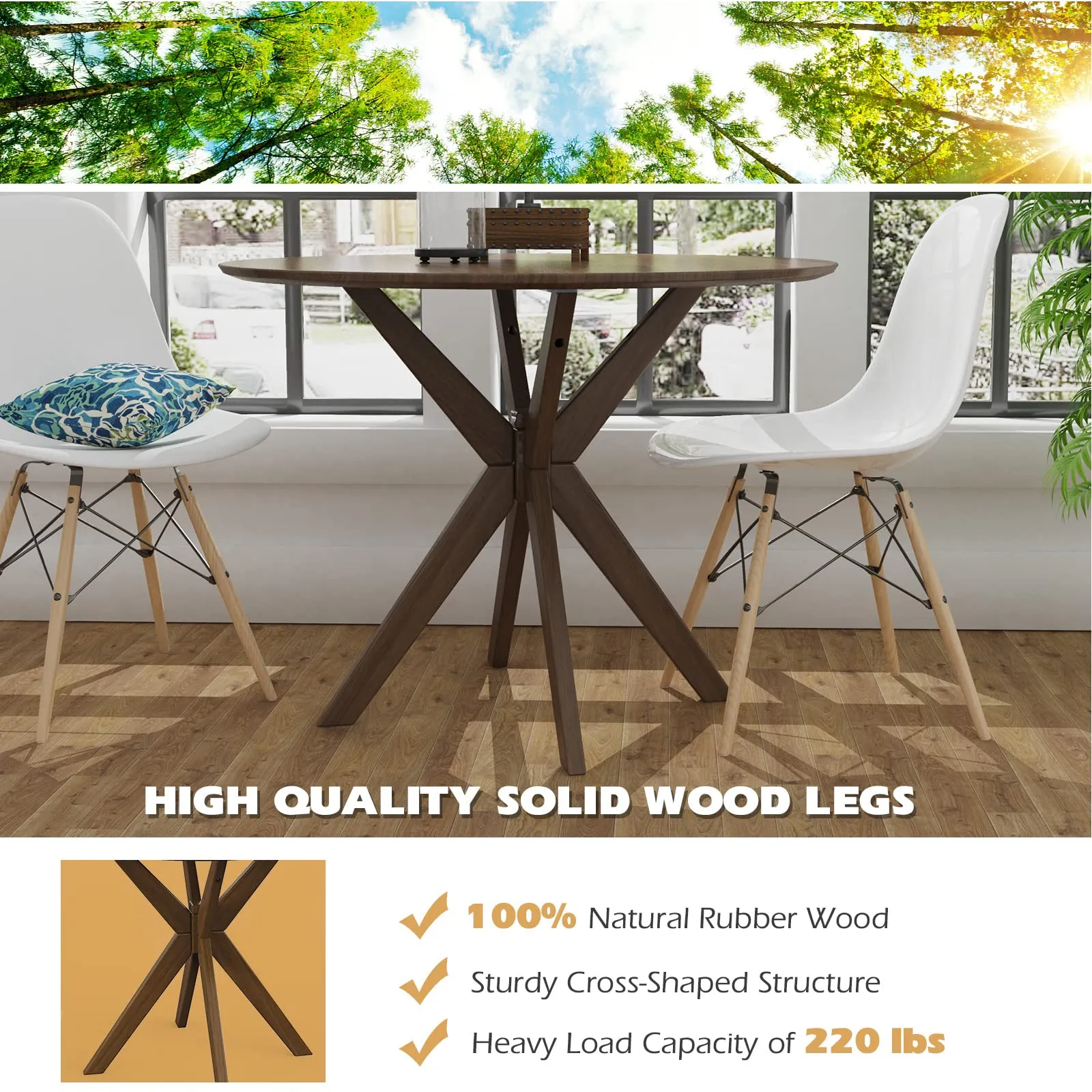 Giantex 36 Inch Round Wood Dining Table, Farmhouse Kitchen Table with Intersecting Pedestal Base & Adjustable Foot Pads
