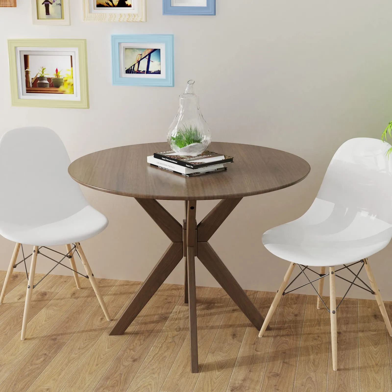 Giantex 36 Inch Round Wood Dining Table, Farmhouse Kitchen Table with Intersecting Pedestal Base & Adjustable Foot Pads