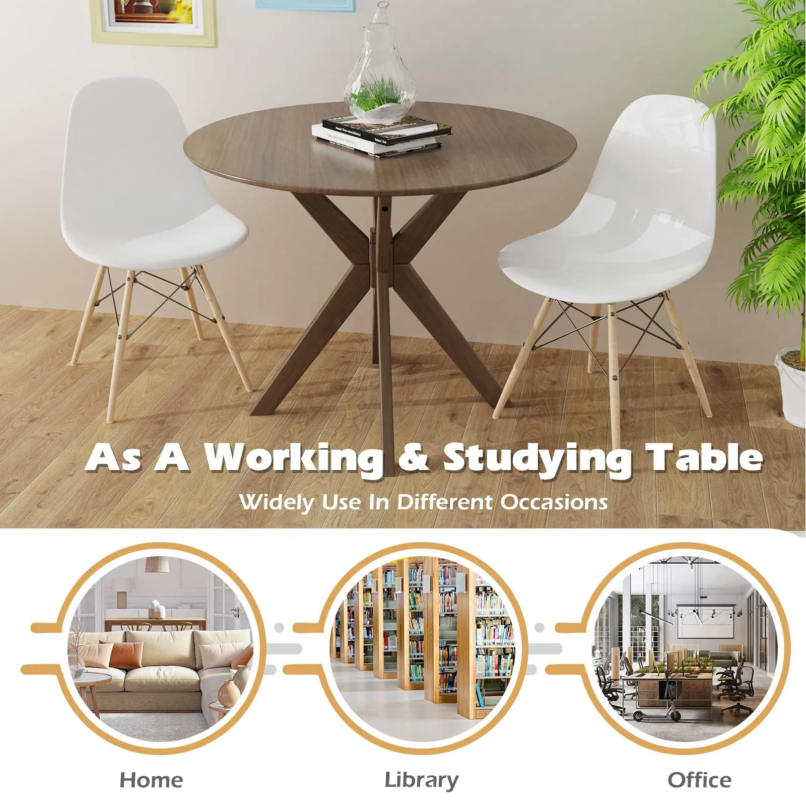 Giantex 36 Inch Round Wood Dining Table, Farmhouse Kitchen Table with Intersecting Pedestal Base & Adjustable Foot Pads
