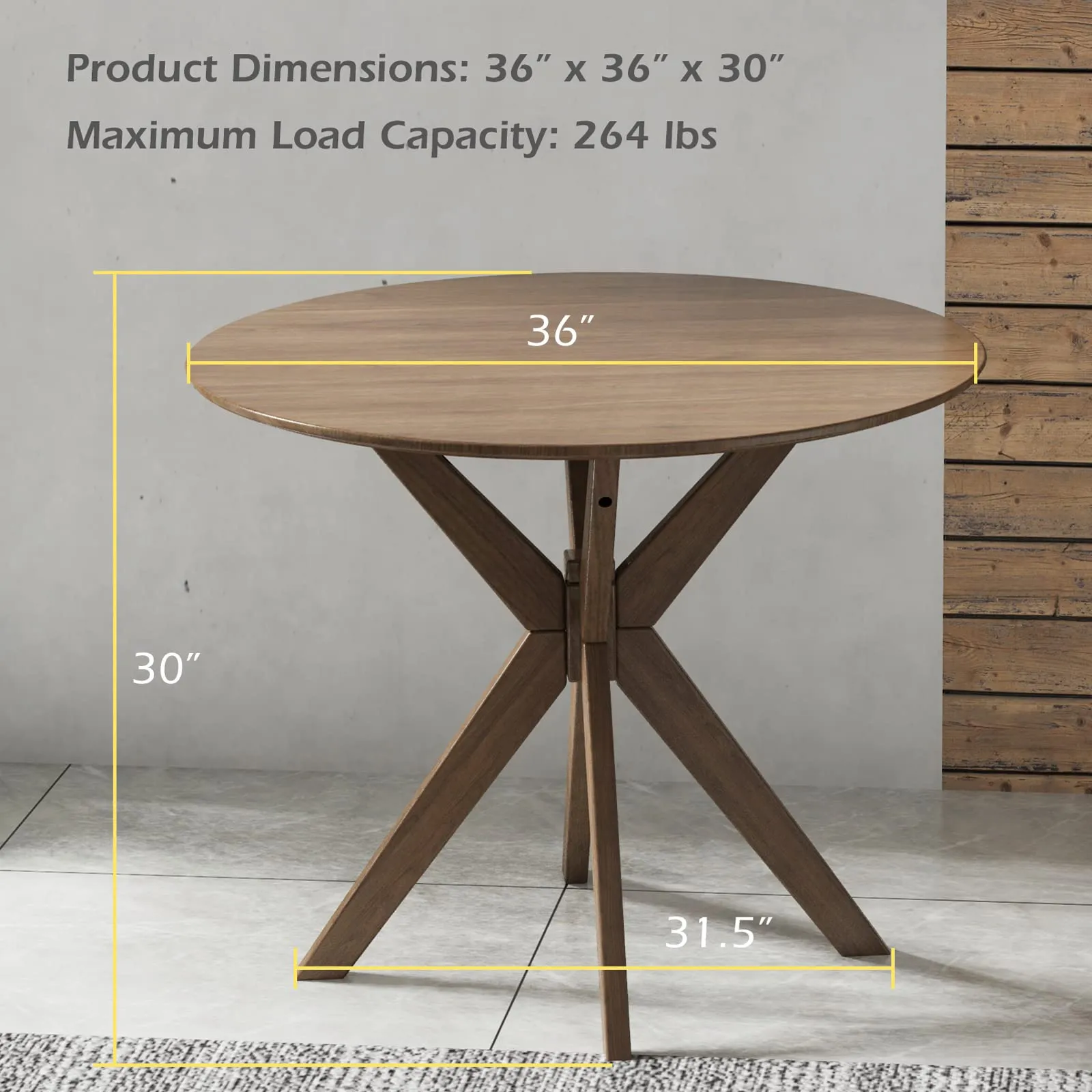 Giantex 36 Inch Round Wood Dining Table, Farmhouse Kitchen Table with Intersecting Pedestal Base & Adjustable Foot Pads