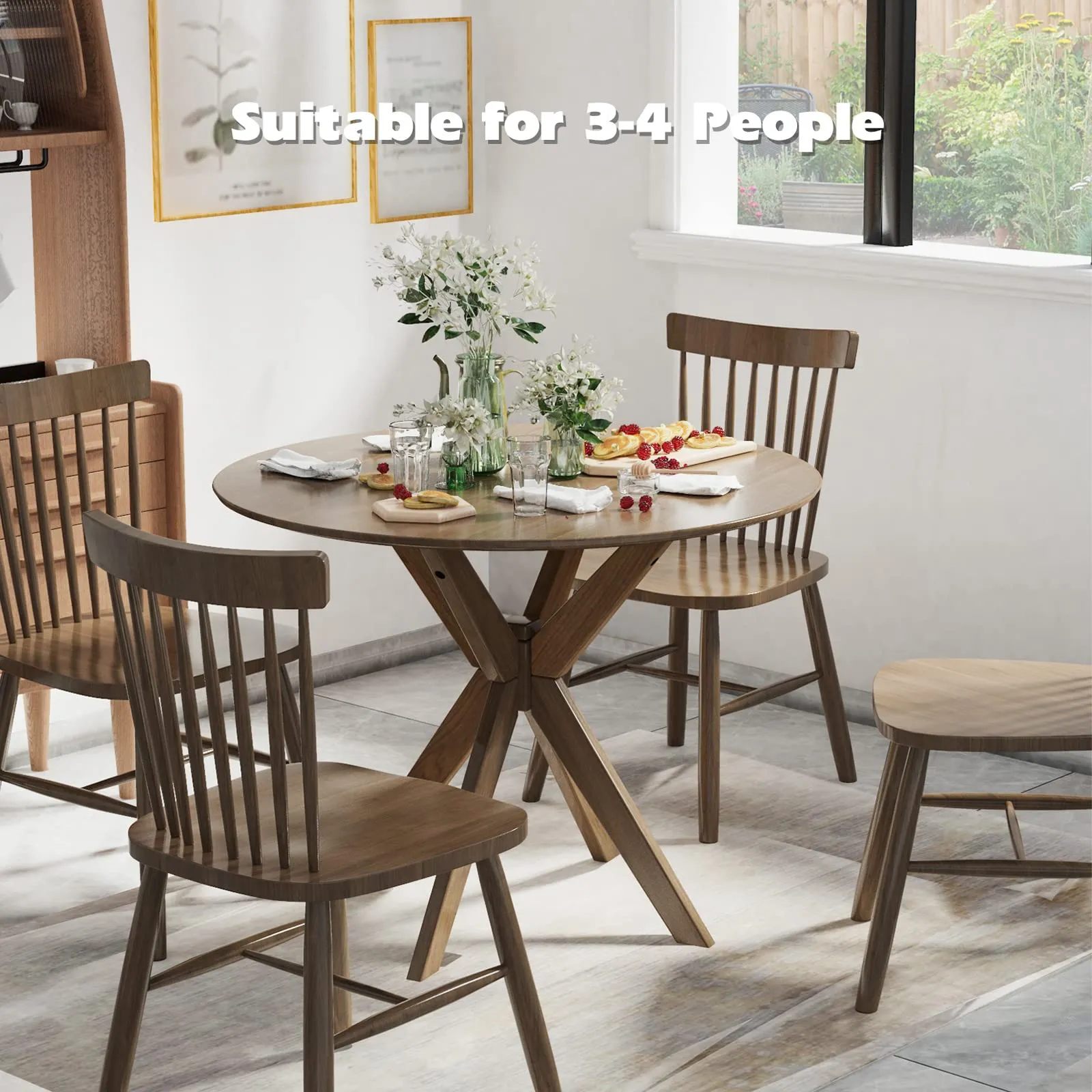 Giantex 36 Inch Round Wood Dining Table, Farmhouse Kitchen Table with Intersecting Pedestal Base & Adjustable Foot Pads