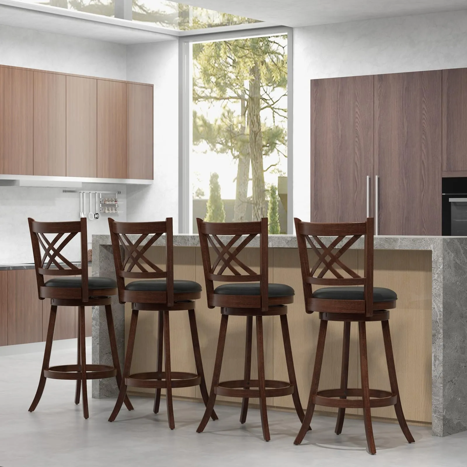 Giantex 360 Swivel Barstools Set of 2, 29"/24" Bar Height Bar Chairs with Back & Footrest, Espresso