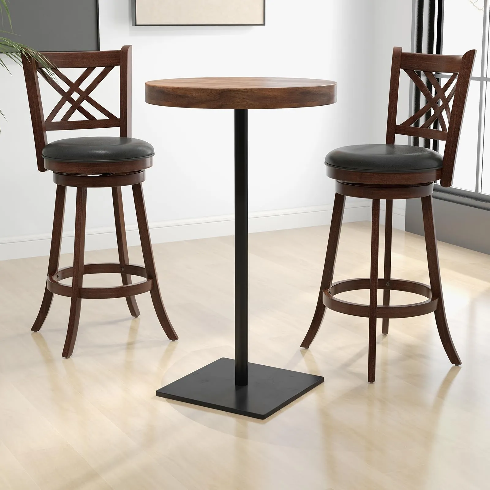 Giantex 360 Swivel Barstools Set of 2, 29"/24" Bar Height Bar Chairs with Back & Footrest, Espresso