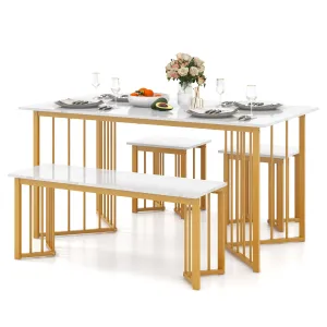 Giantex 4-Piece Dining Table Set for 4, Kitchen Table Chairs Set with Bench & 2 Stools tablecloth, dining table