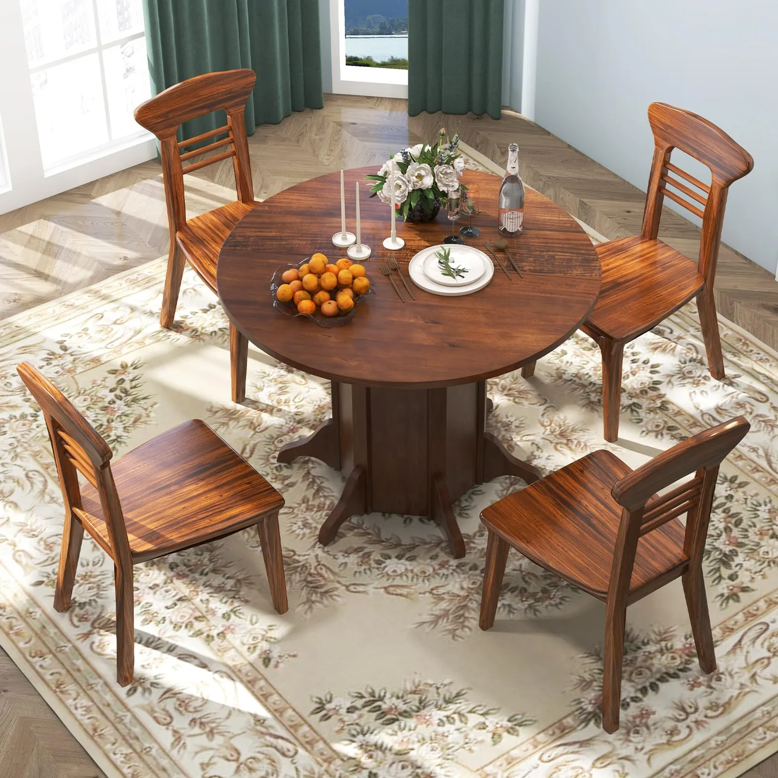 Giantex 42 Round Dining Table, Modern Kitchen Table with Pedestal Base, Solid Wood Frame