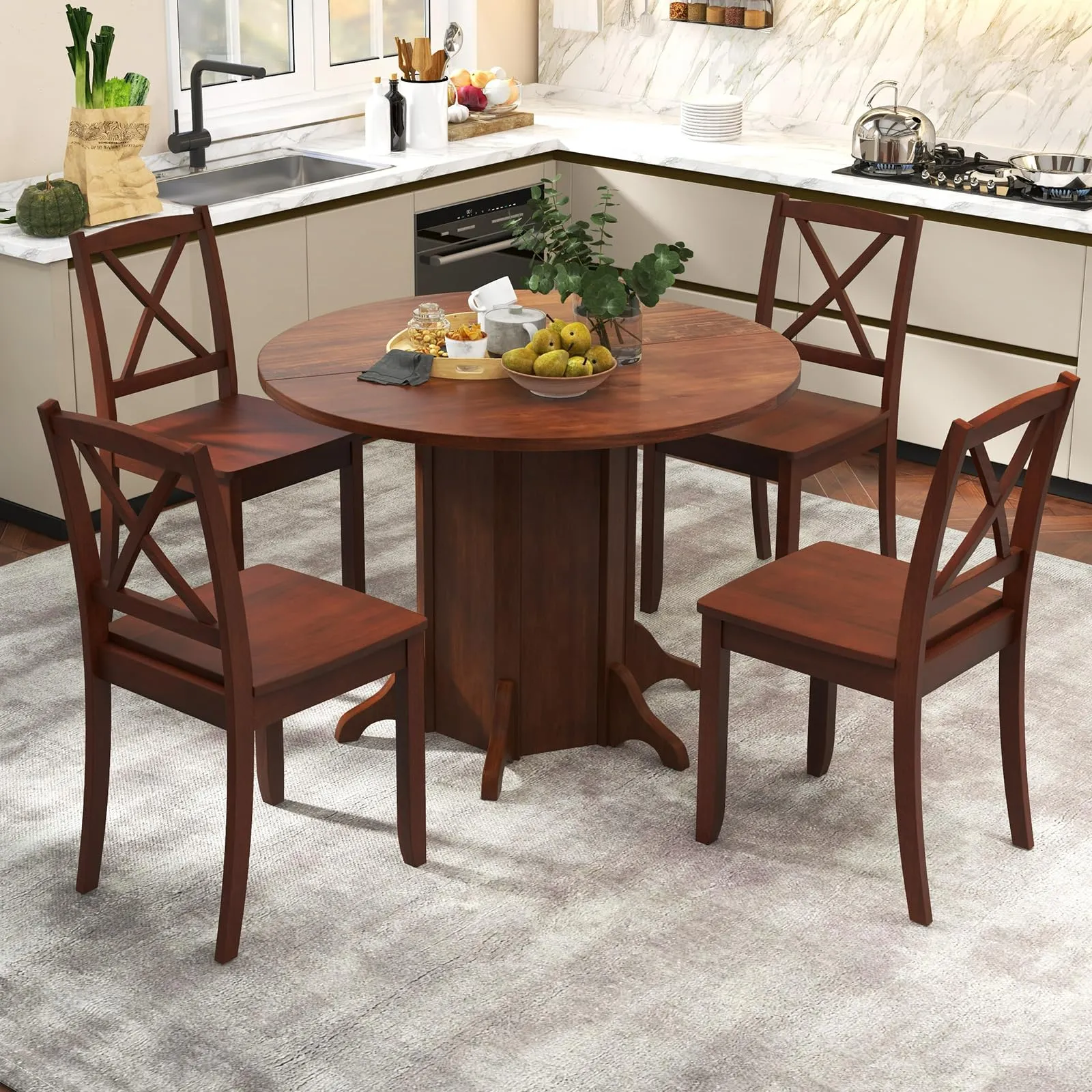 Giantex 42 Round Dining Table, Modern Kitchen Table with Pedestal Base, Solid Wood Frame