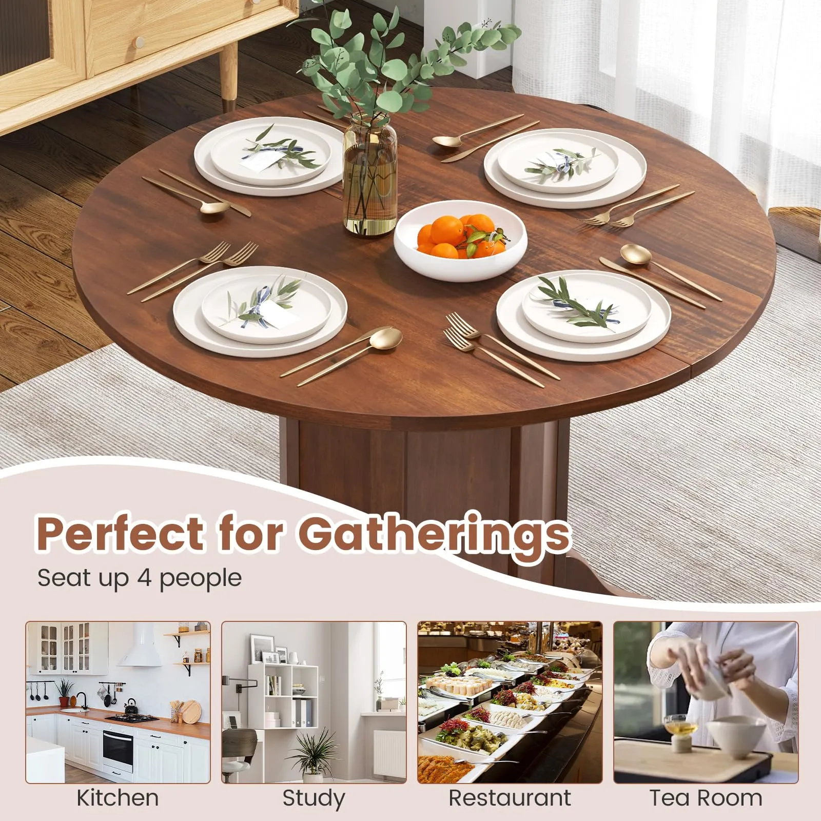 Giantex 42 Round Dining Table, Modern Kitchen Table with Pedestal Base, Solid Wood Frame