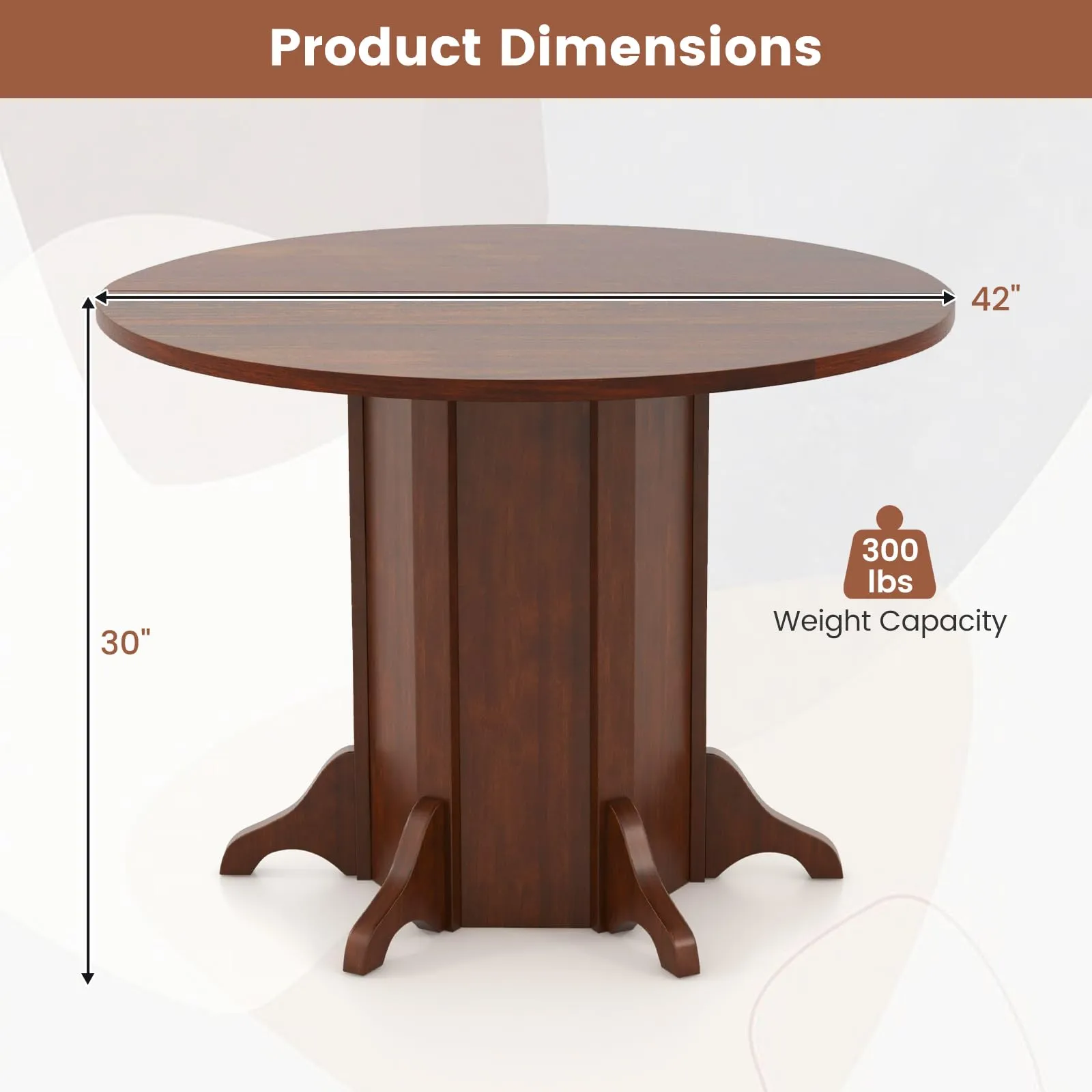 Giantex 42 Round Dining Table, Modern Kitchen Table with Pedestal Base, Solid Wood Frame