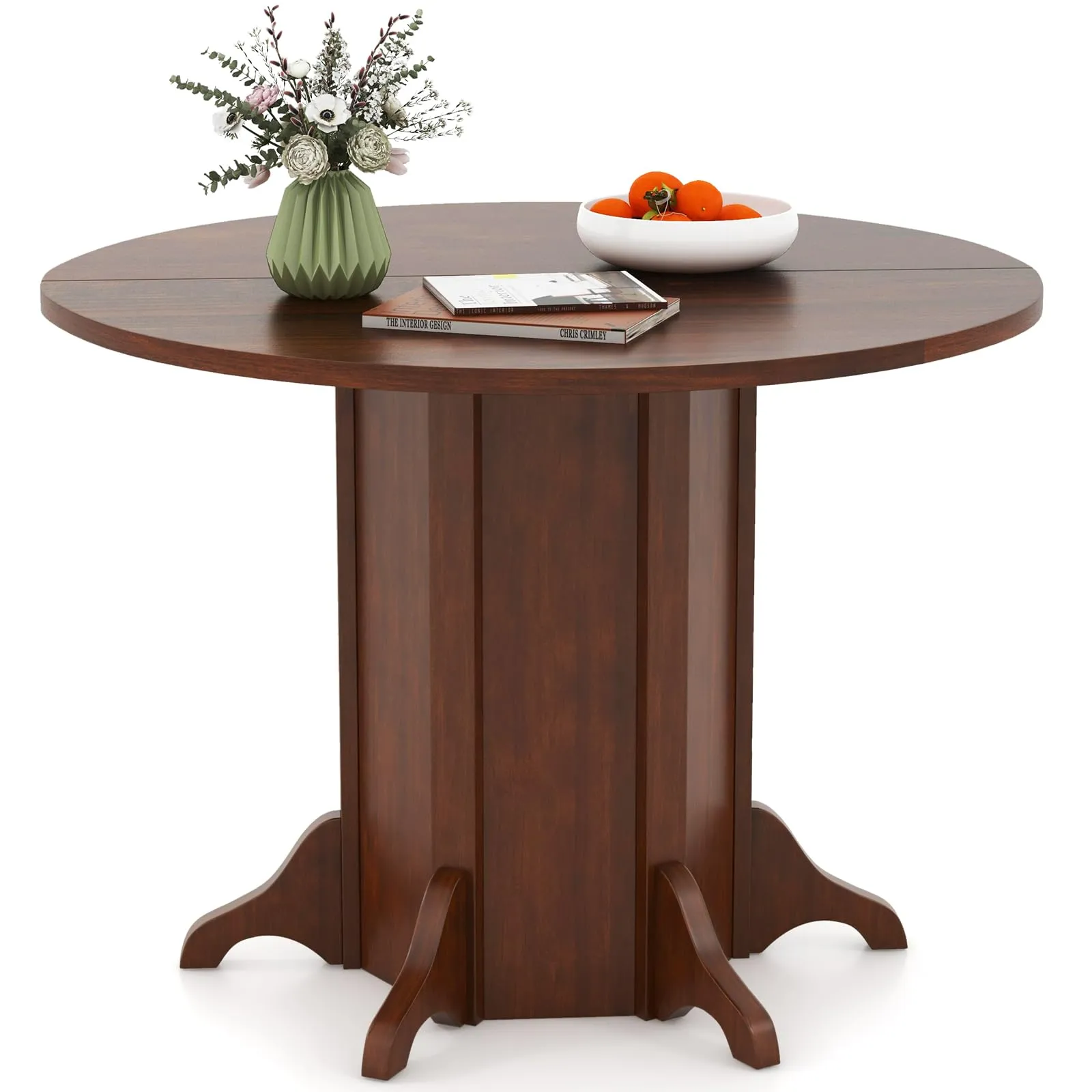 Giantex 42 Round Dining Table, Modern Kitchen Table with Pedestal Base, Solid Wood Frame farmhouse dining table, extendable dining table
