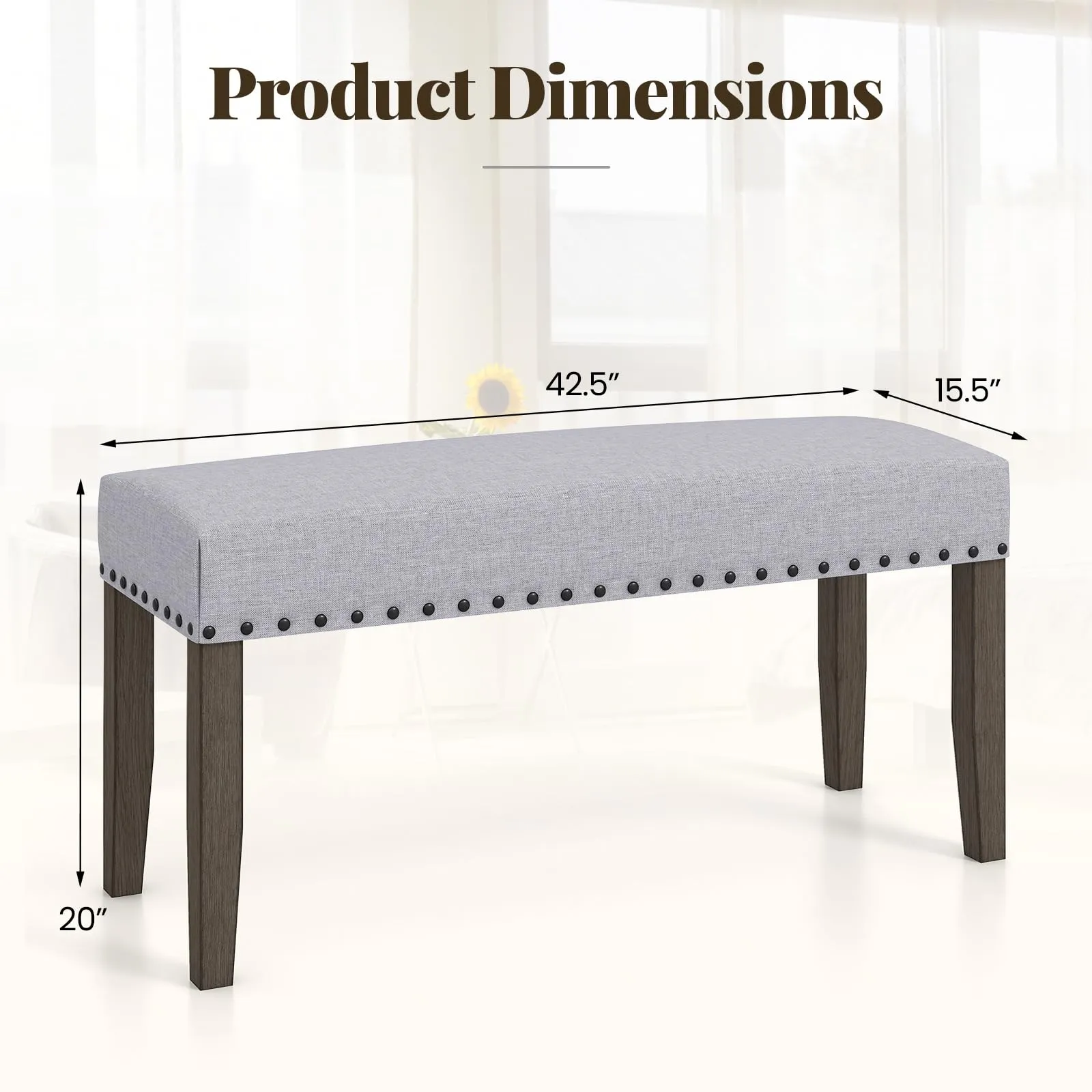 Giantex 42.5 Upholstered Entryway Bench, Set of 1/2 Dining Bench with Nailhead Trim